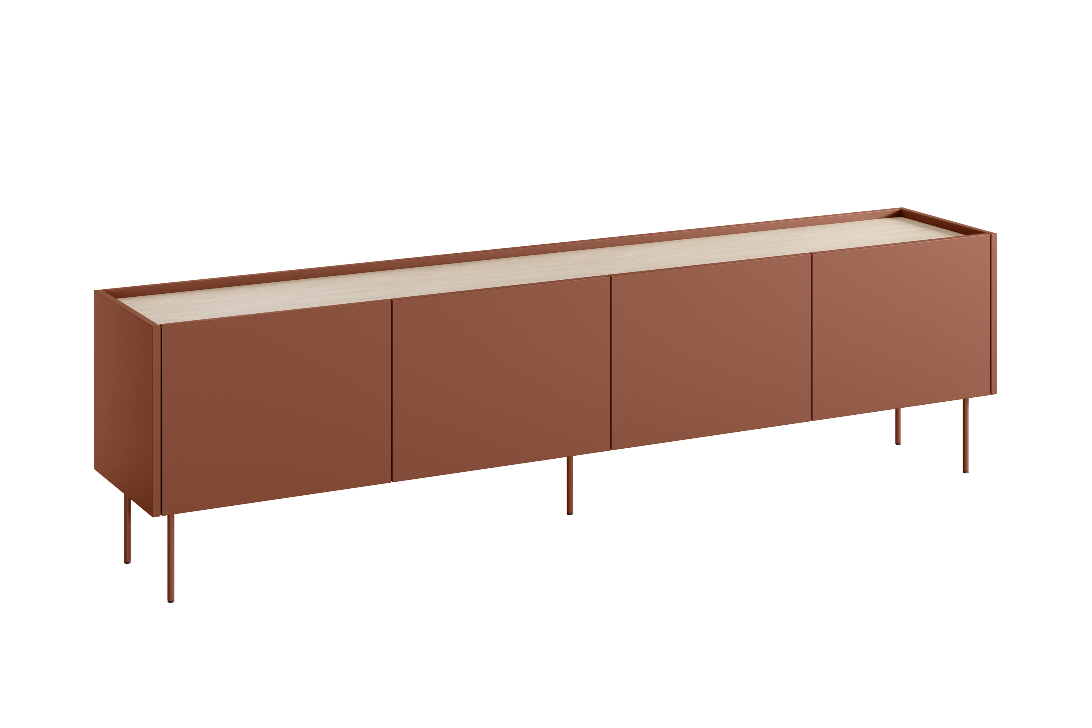 TV stolík Desin 220 cm - ceramic red / dub nagano