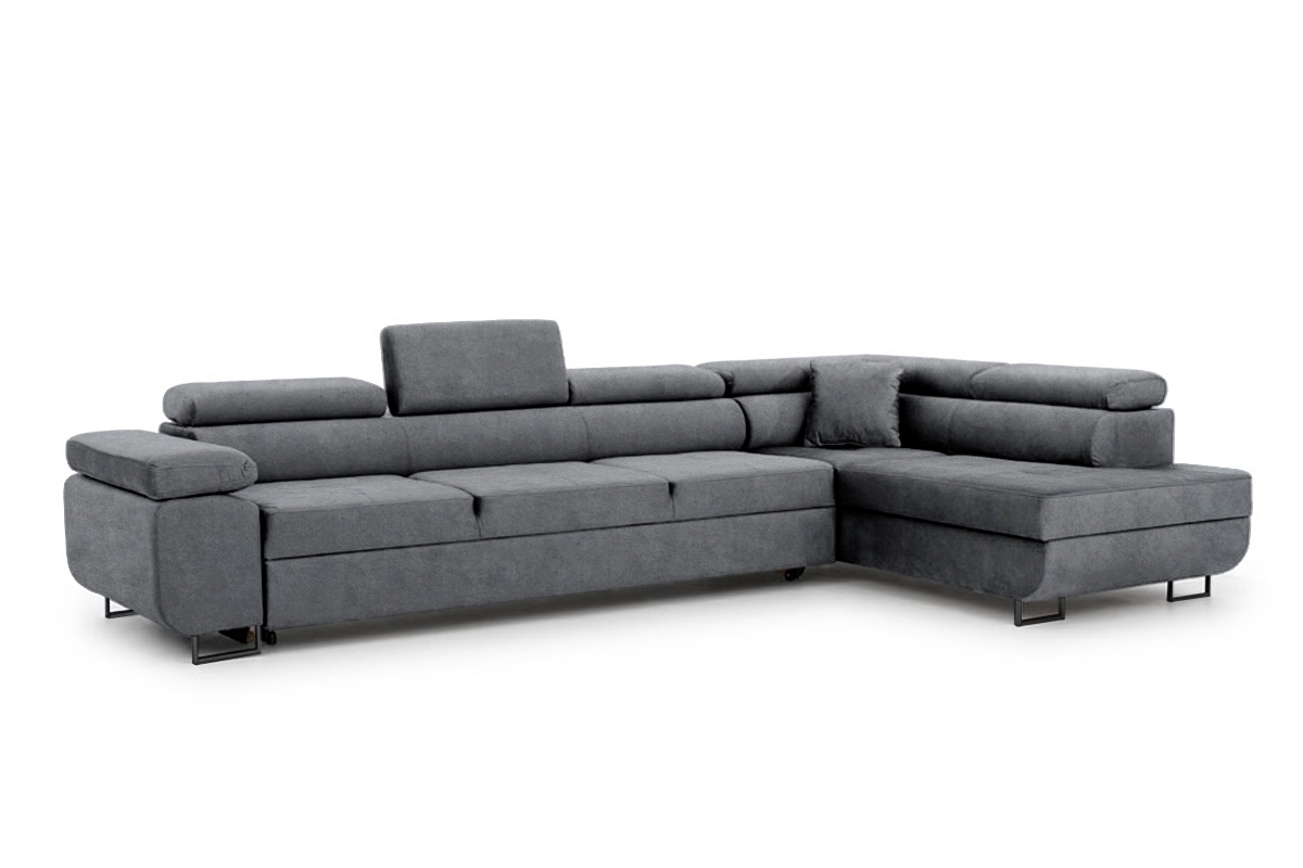 Rozkladacia rohová sedacia súprava Annabelle Maxi pravá - grafitový ľahkočistiaci zamat Zetta 304 / čierne nožičky