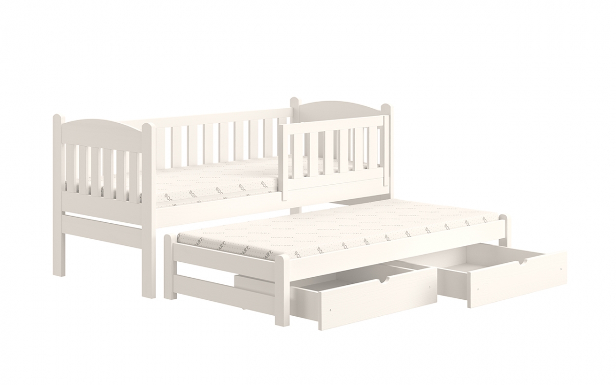 Detská posteľ prízemná s výsuvným lôžkom Alvins - Farba Biely 