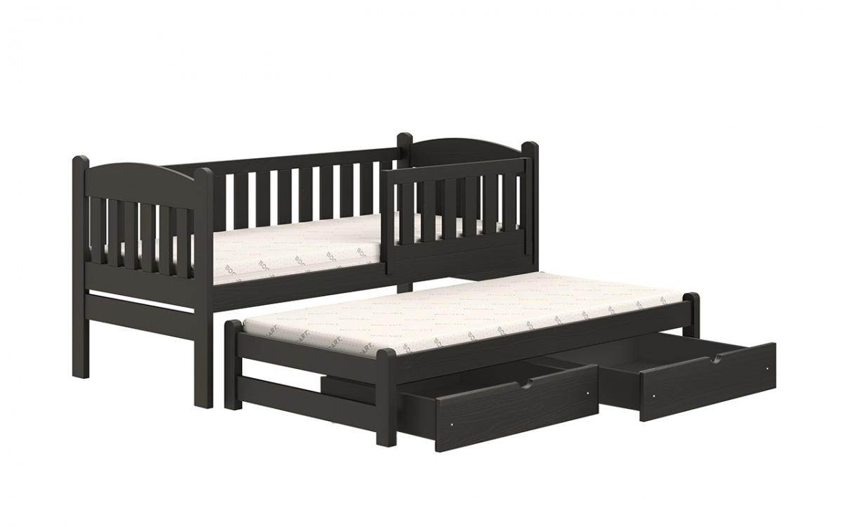 Detská posteľ prízemná s výsuvným lôžkom Alvins - Farba Čierny 