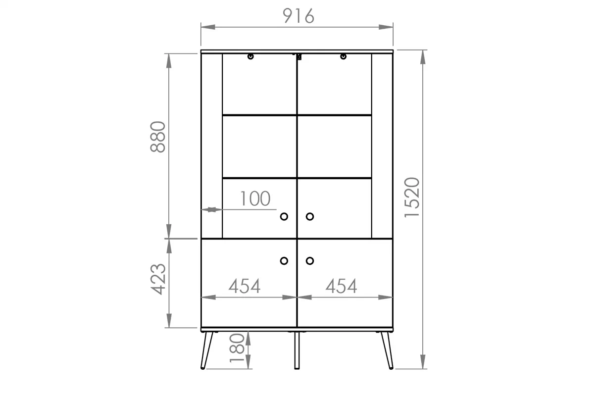 Vitrína presklená štvordverová Marine 02 - Blankyt tmavý / zlaté - Rozmery