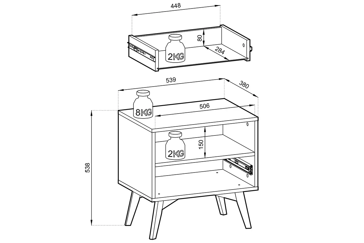 Nočný Stolík z szuflada i wneka Lumira - Pieskový / jodelka skandi - Rozmery