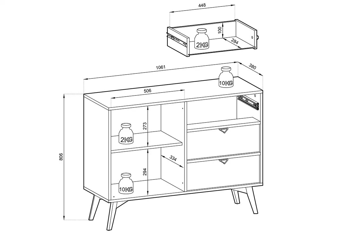 Komoda jednodverová s tromi zásuvkami Lumira 106 cm - Pieskový / jodelka skandi - wymairy
