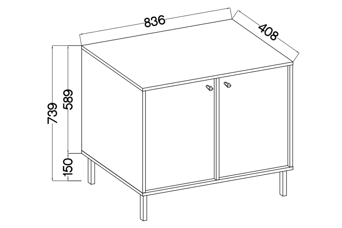 Komoda Lotina II 2F - 84 cm - Čierny grafit / zlote nožičky