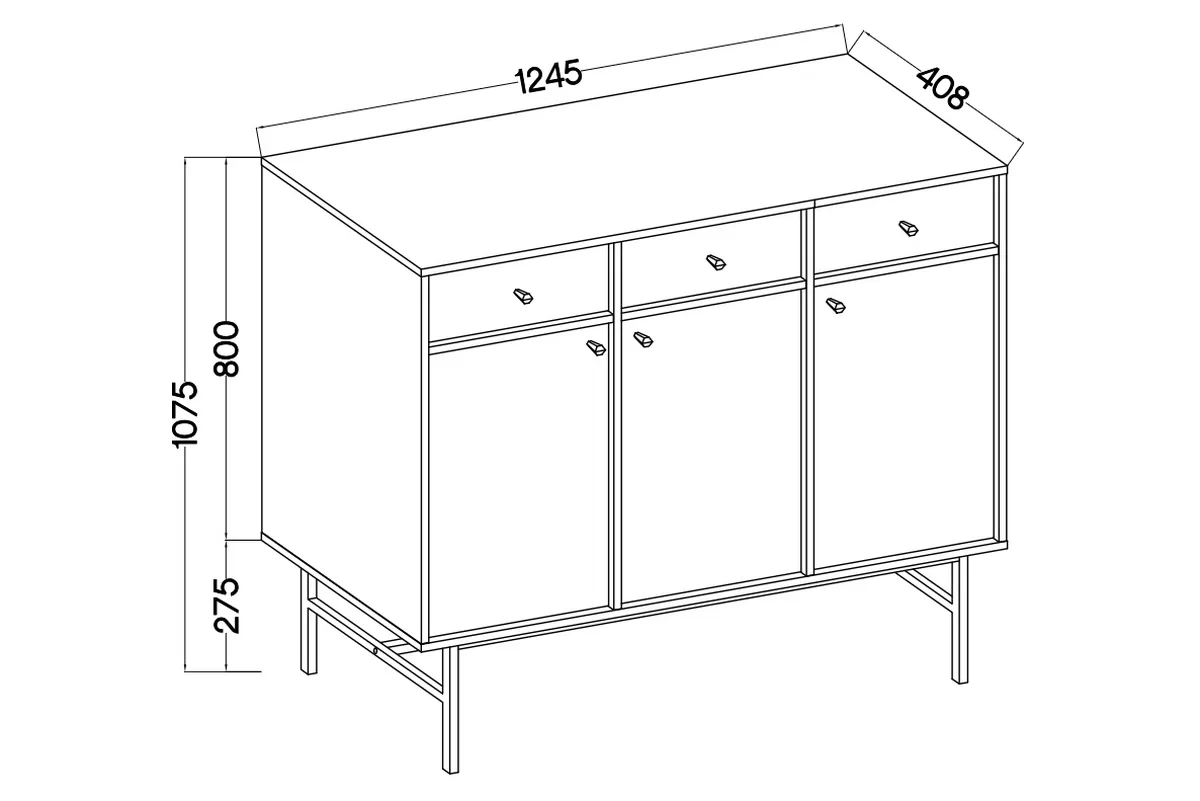 Komoda Lotina III 3F3S so zásuvkami 125 cm - Čierny grafit / zlote nožičky