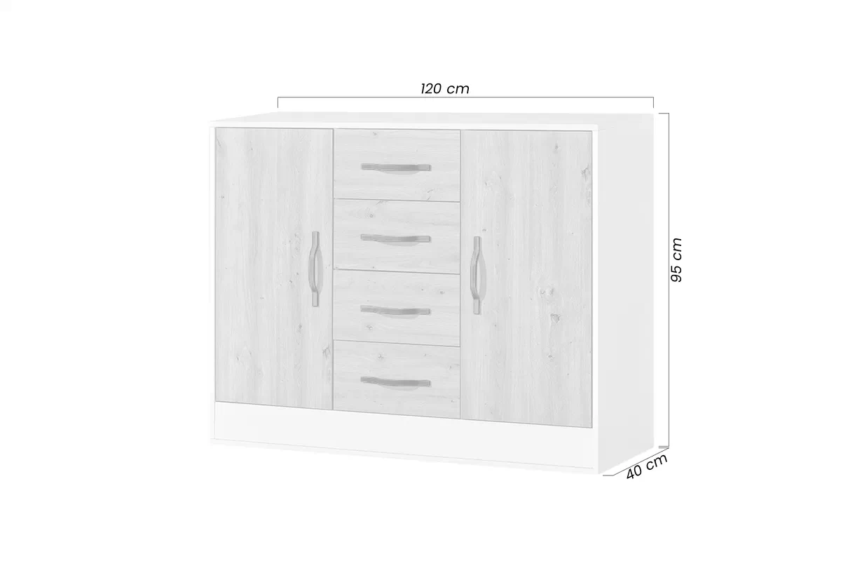 Komoda dvojdverová Lomaro 120 cm so zásuvkami - Biely / Úchytka Biely