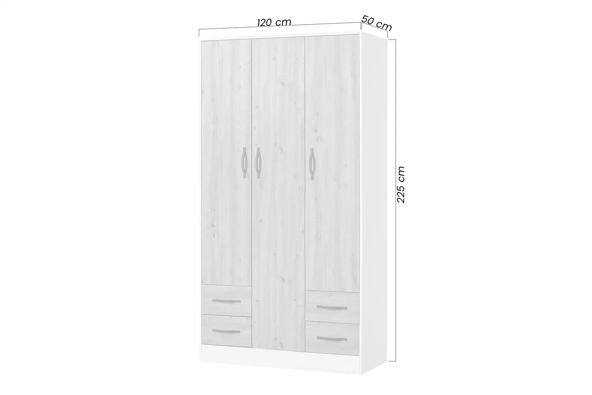 Skriňa trojdverová Lomaro 120 cm so zásuvkami - Dub artisan / Úchytka Čierny 
