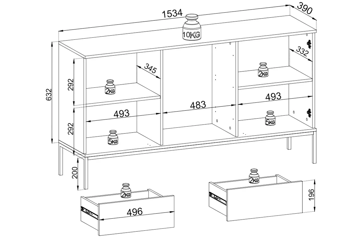 Komoda so zásuvkami i oswietleniem LED Bogalo - Čierny / Dub wotan