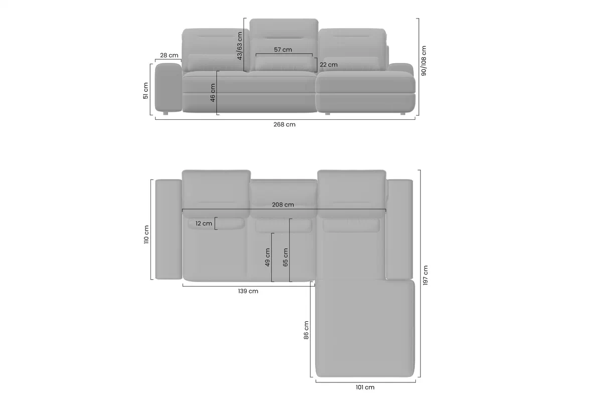 Rohová sedacia súprava Tulia Mini s elektricky výsuvným sedákem pravá strana - Béžová látka Sierra 741 + Uni 8005 