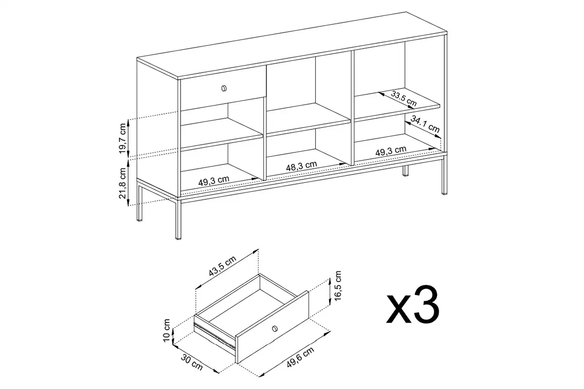 Trojdverová komoda s tromi zásuvkami Eladia 154 - béžová - vnútorné rozmery