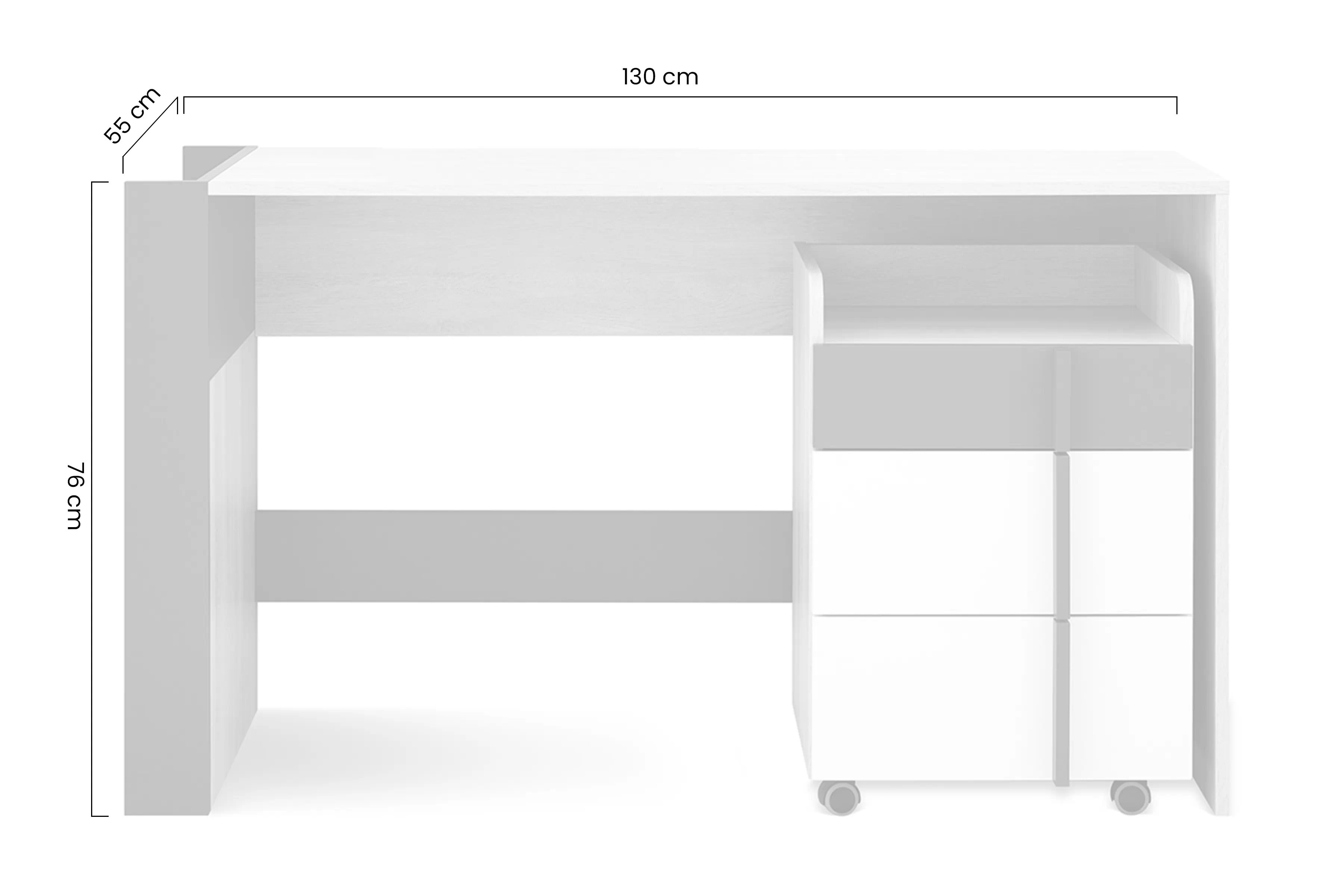 Písací stôl mlodziezowe Lumo 130 cm s kontajnerom - Dub wilton biela / biela lux / Antracytová
