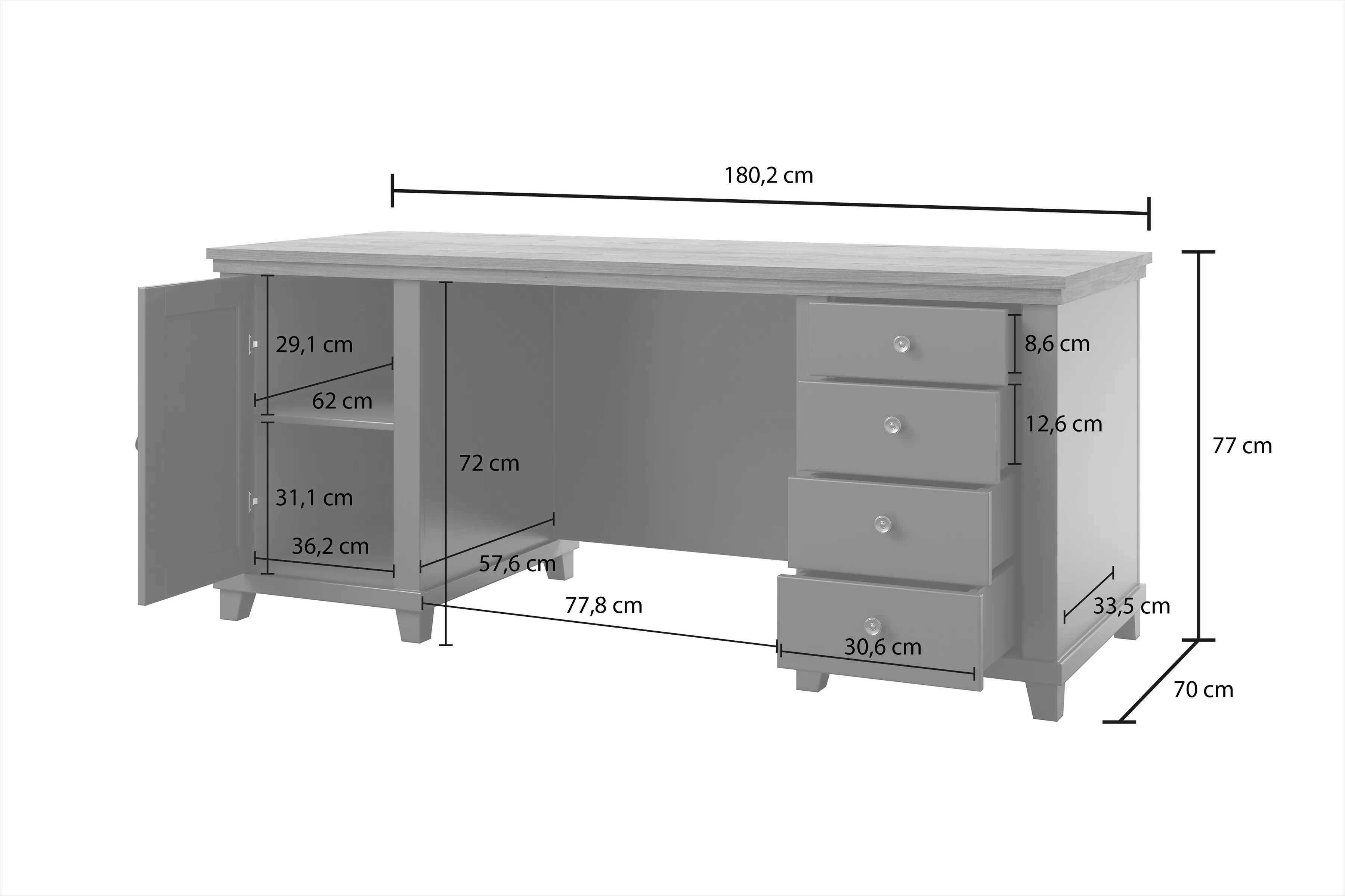 Písací stôl so zásuvkami Evora 160 cm - Dub Lefkas / Zelený