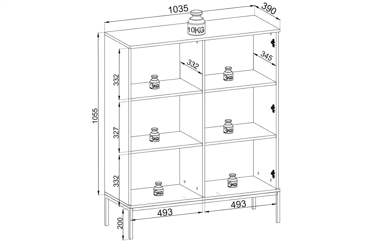 Vitrína nízka Bogalo s frézovaným frontom i oswietleniem - Čierny / Dub wotan - Rozmery