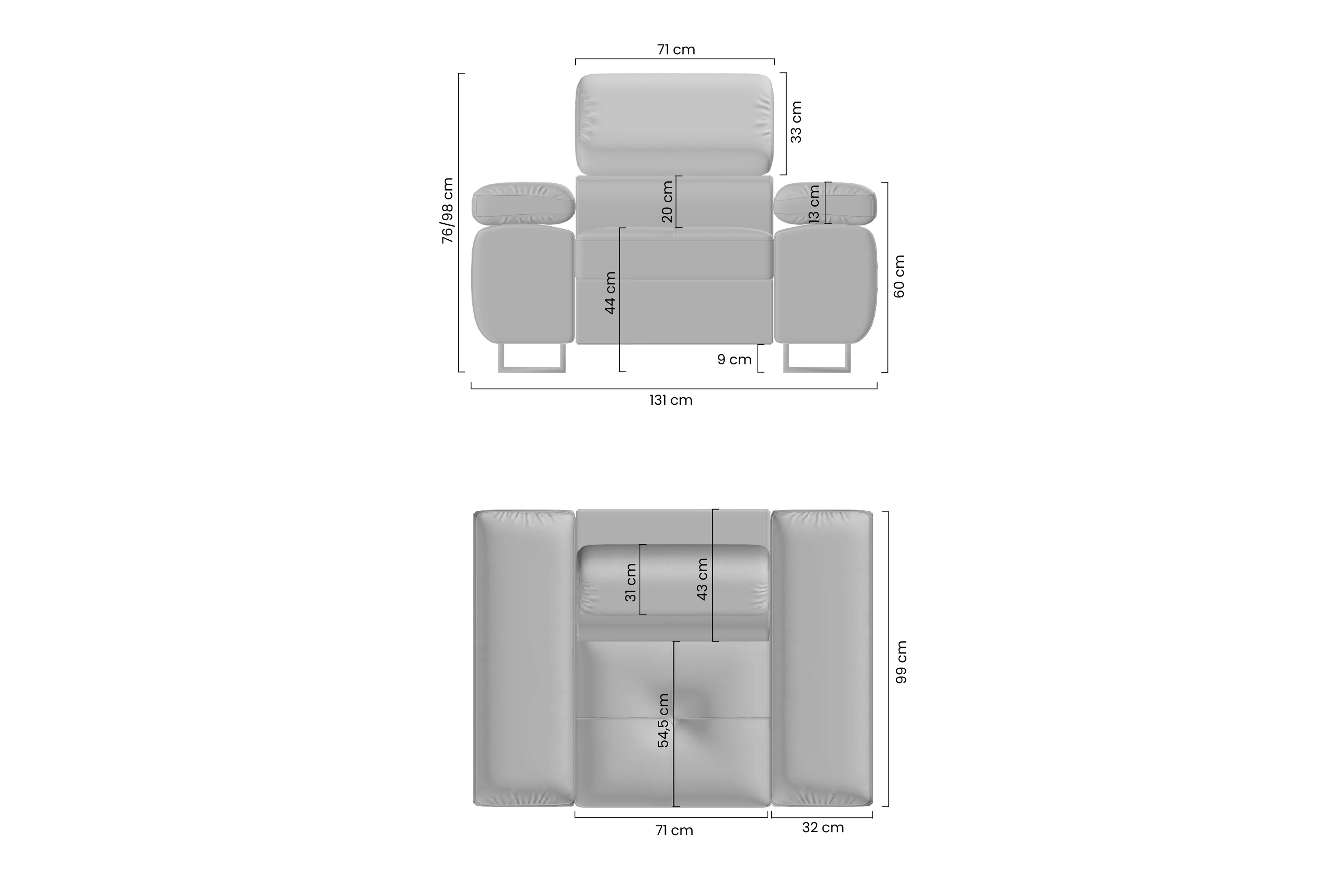 Kreslo odpočinkové Annabelle z regulowanym zaglowkiem - nožičky chromowane 