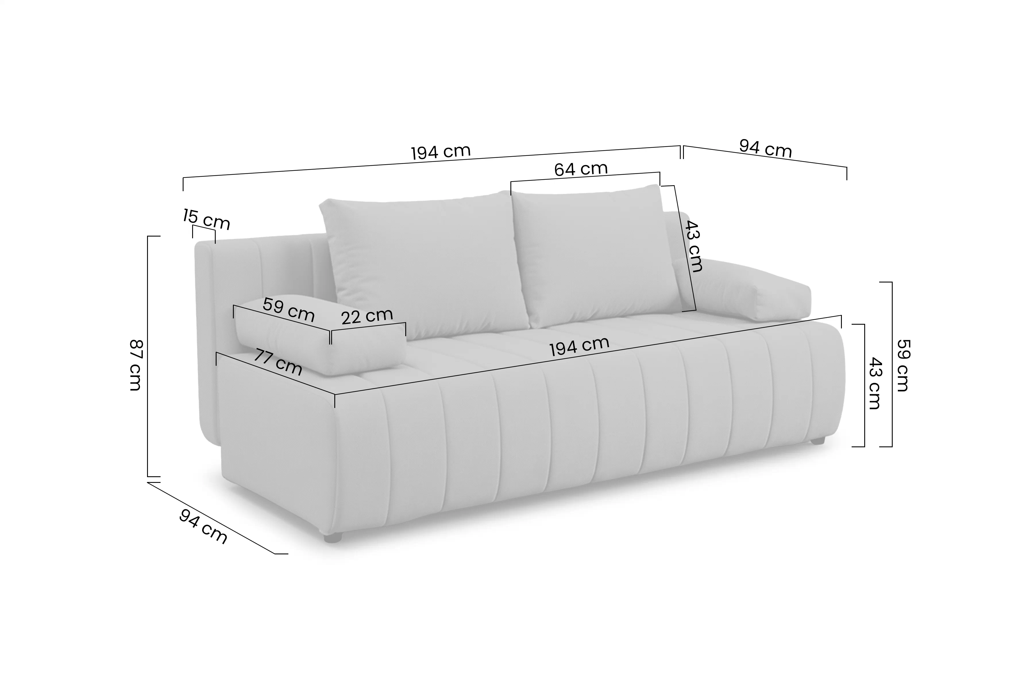 Pohovka s funkciou spánku Neli rozkladana S vnútorným úložným priestorom- Tmavý šedý velúr Kronos 34