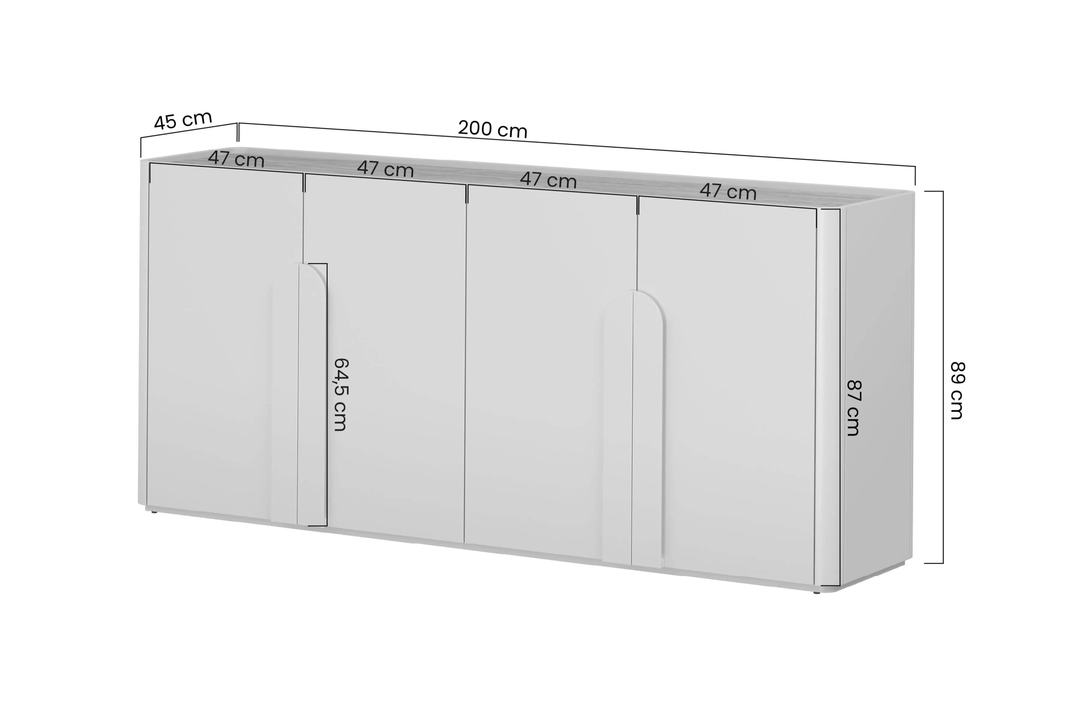 Komoda Amilio 200 cm štvordverová - eukaliptus / Dub baltic dune / úchyty Dub prírodné