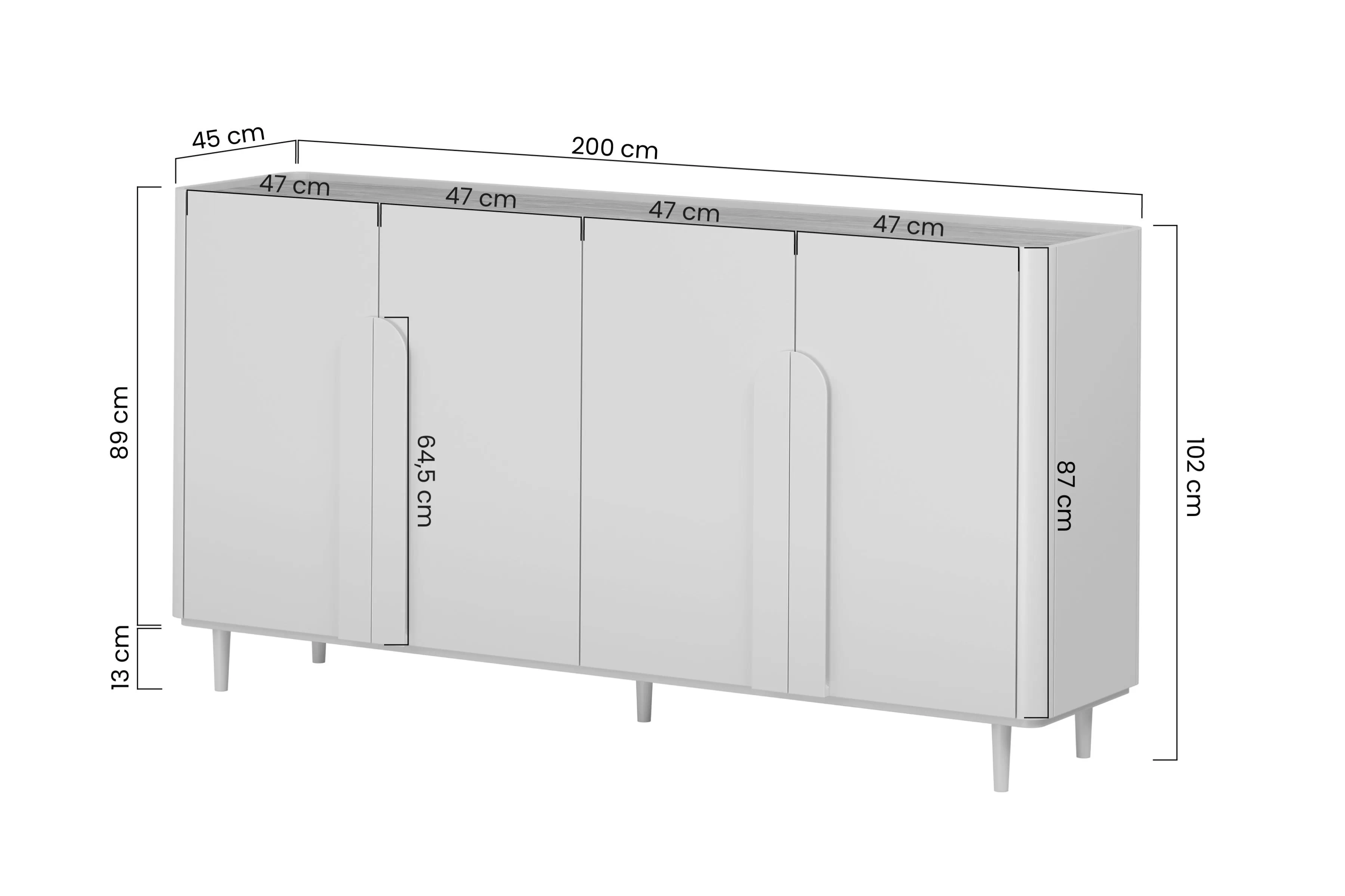 Komoda Amilio 200 cm štvordverová na nôžkach - kašmír / Dub olejowany / úchyty kašmír