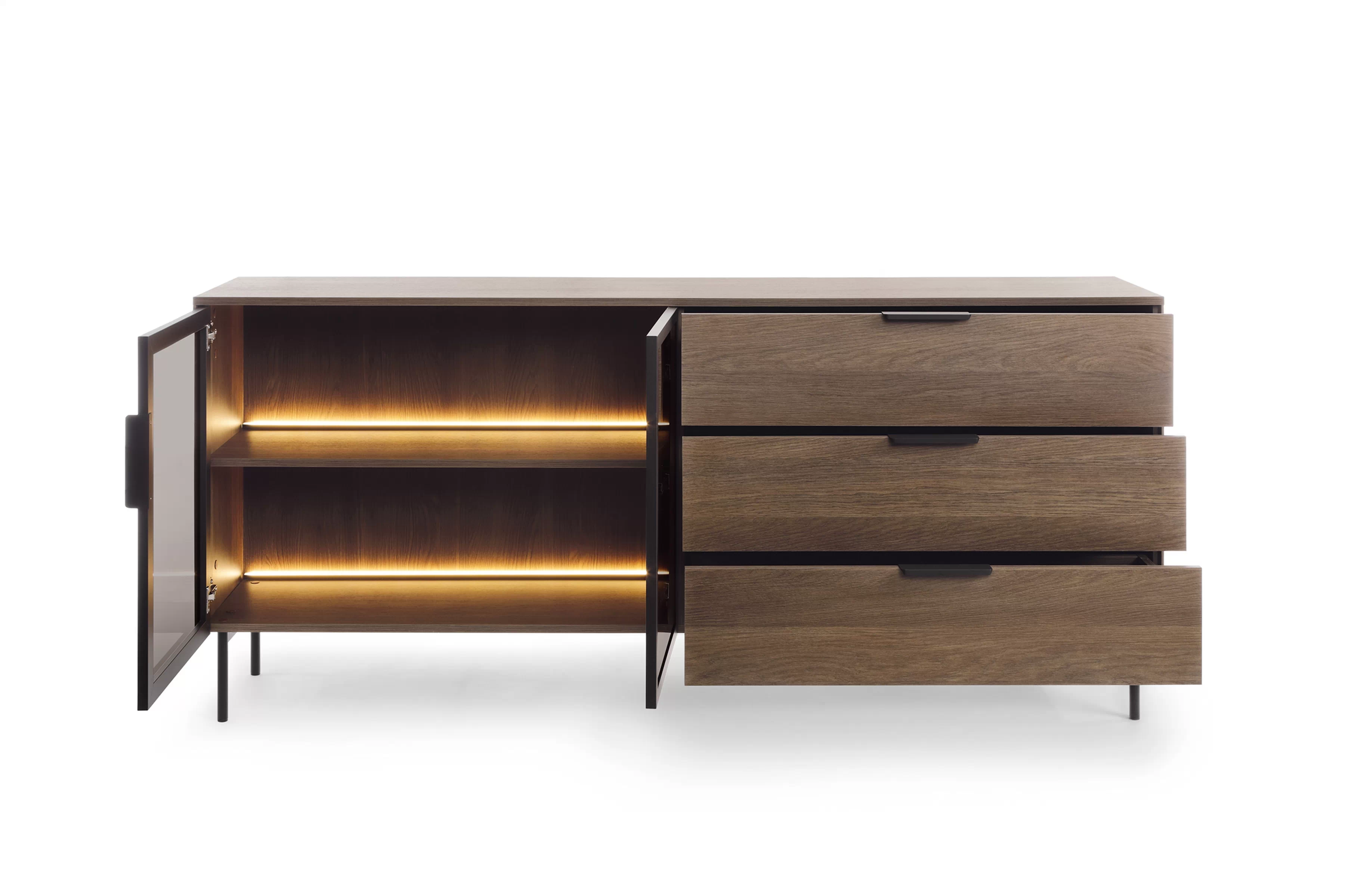 Komoda Auri 181 cm so zásuvkami i oswietleniem - Dub dunin / Čierny