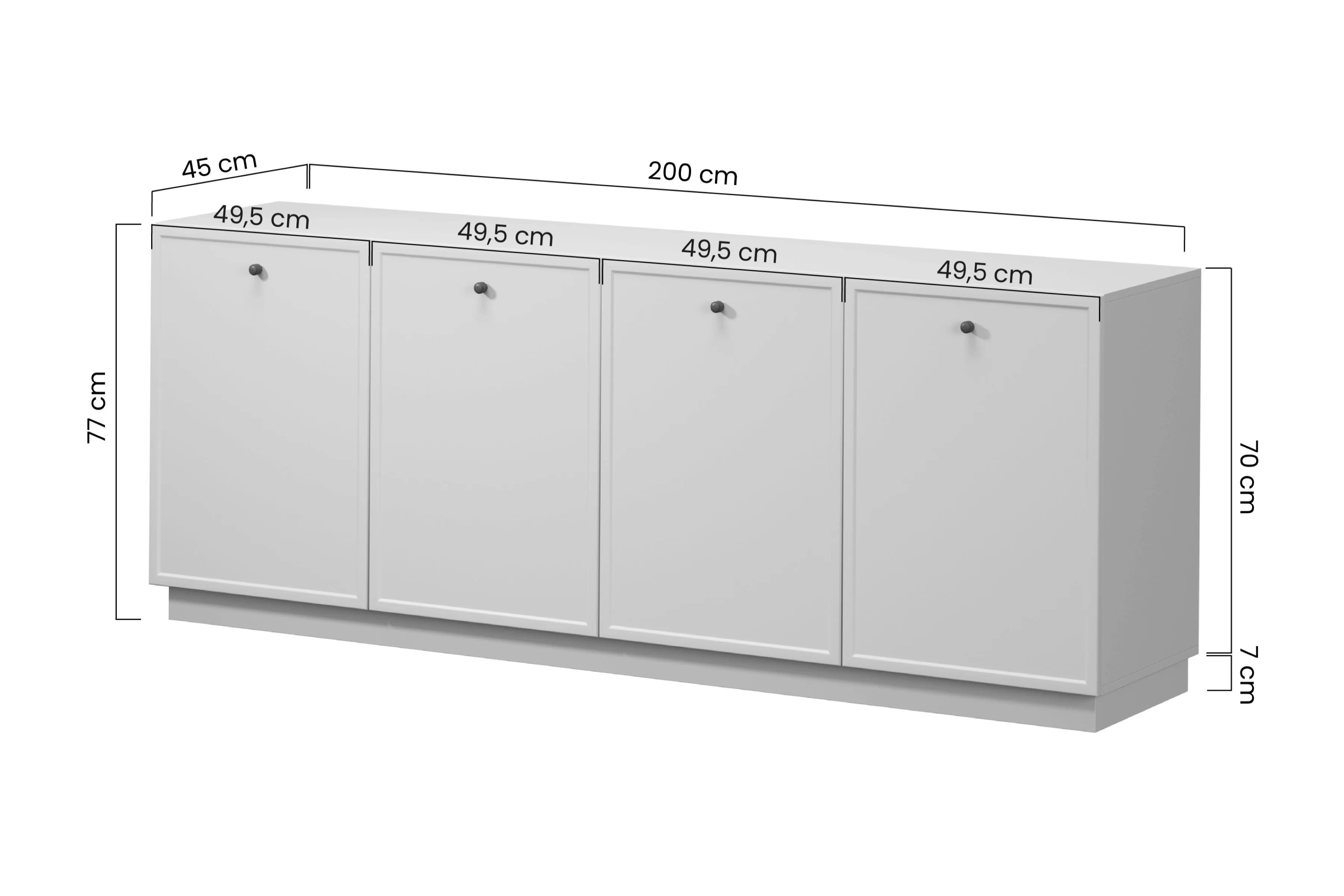 Štvordverová Komoda Lorini 200 cm - kašmír / čierny úchyty