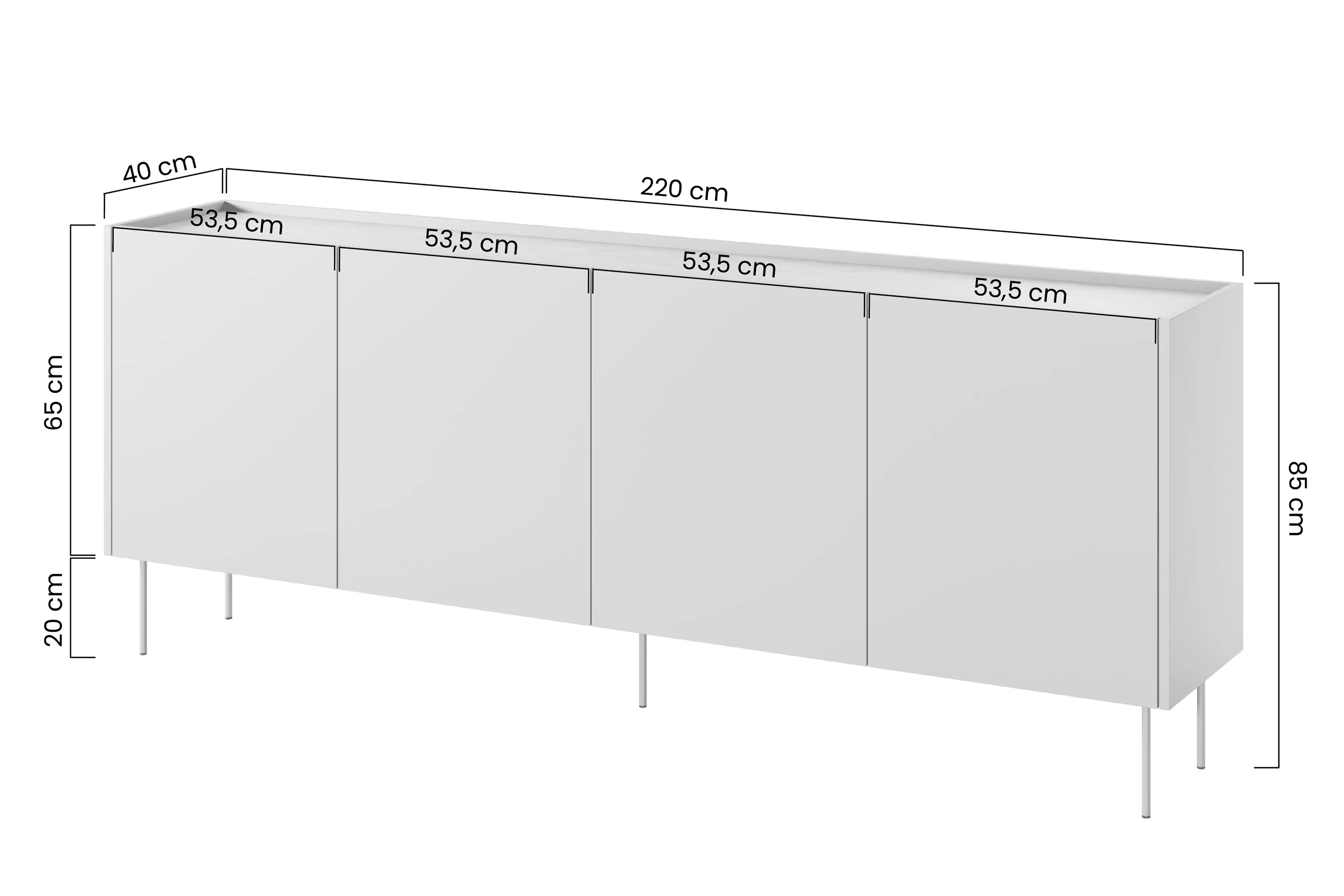 Komoda Desin z 4 ukrytymi zásuvkami 220 cm - Čierny mat / Dub nagano
