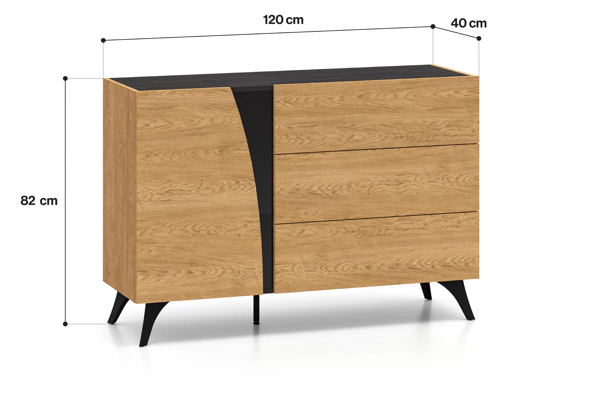 Komoda do obývacej izby Natina 05 - 120 cm - Dub baltic dune / Jaseň portland Čierny