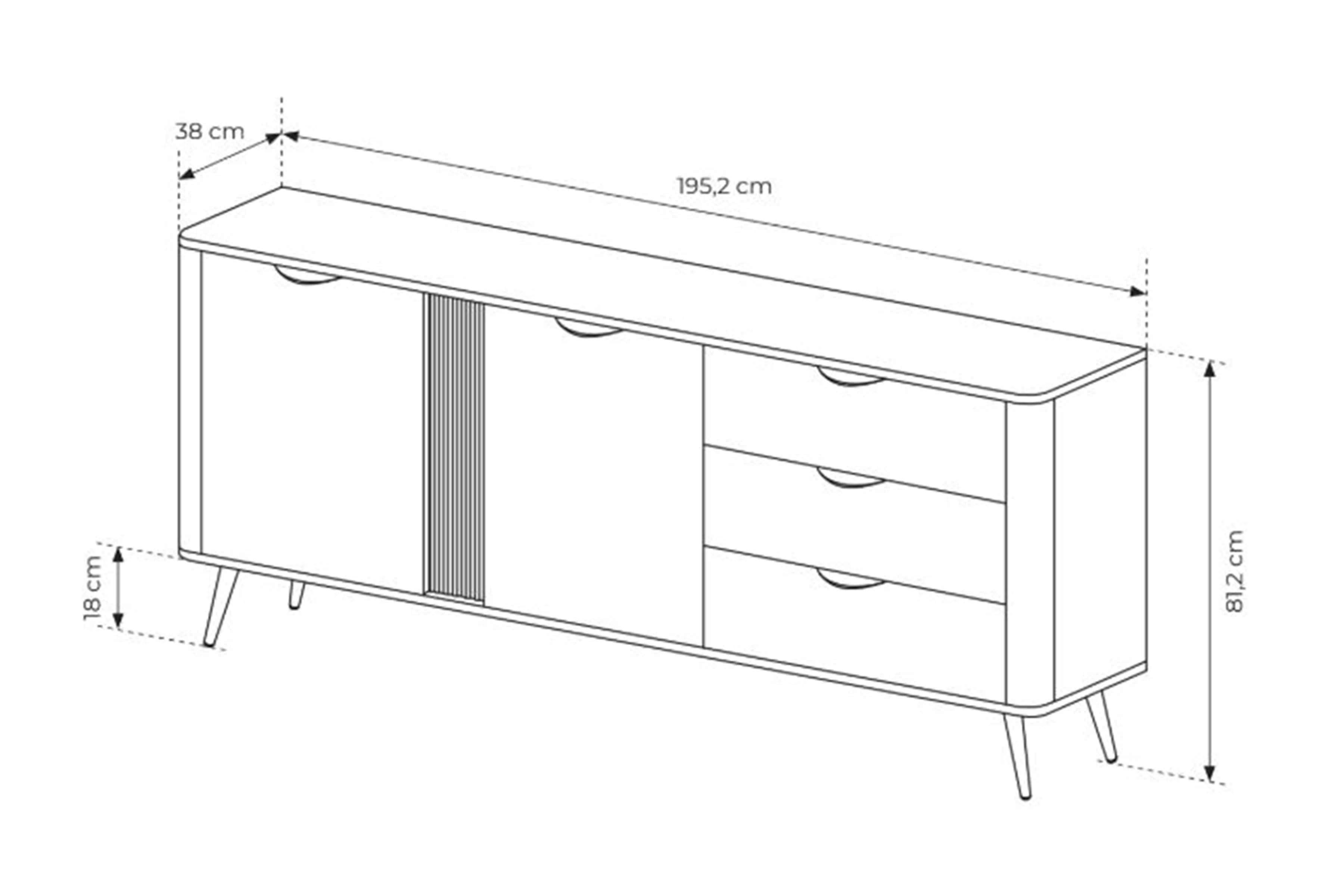 Komoda Edrin 195 cm so zásuvkami - Dub dunin / Čierny