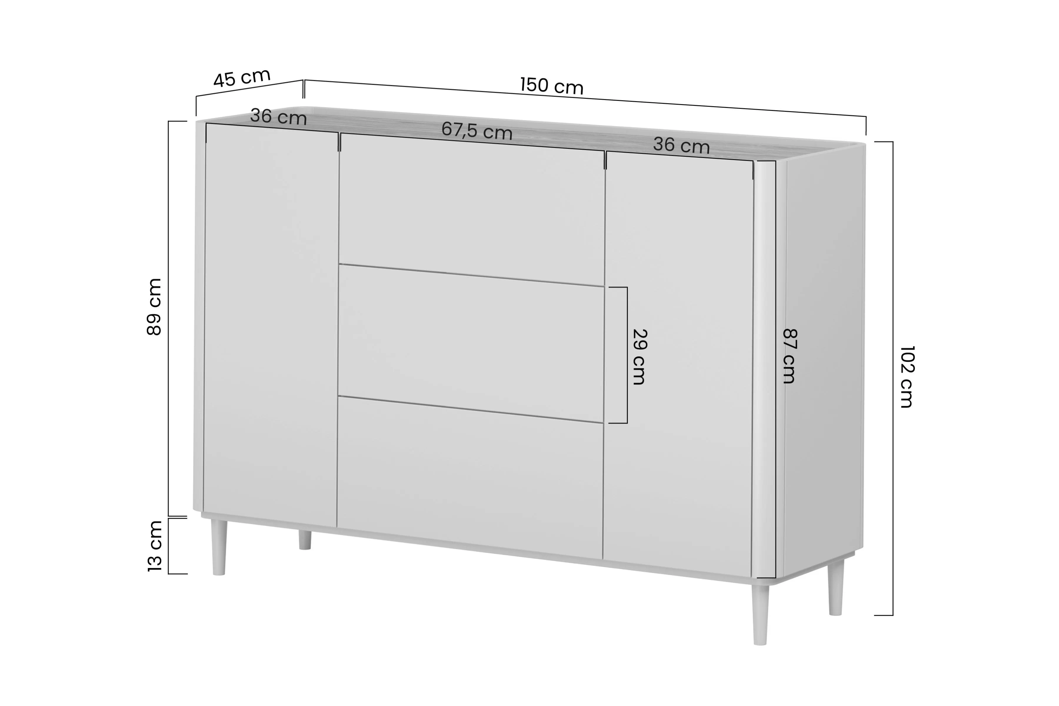 Komoda Elivo 150 cm so zásuvkami na nôžkach - kašmír / Dub olejowany