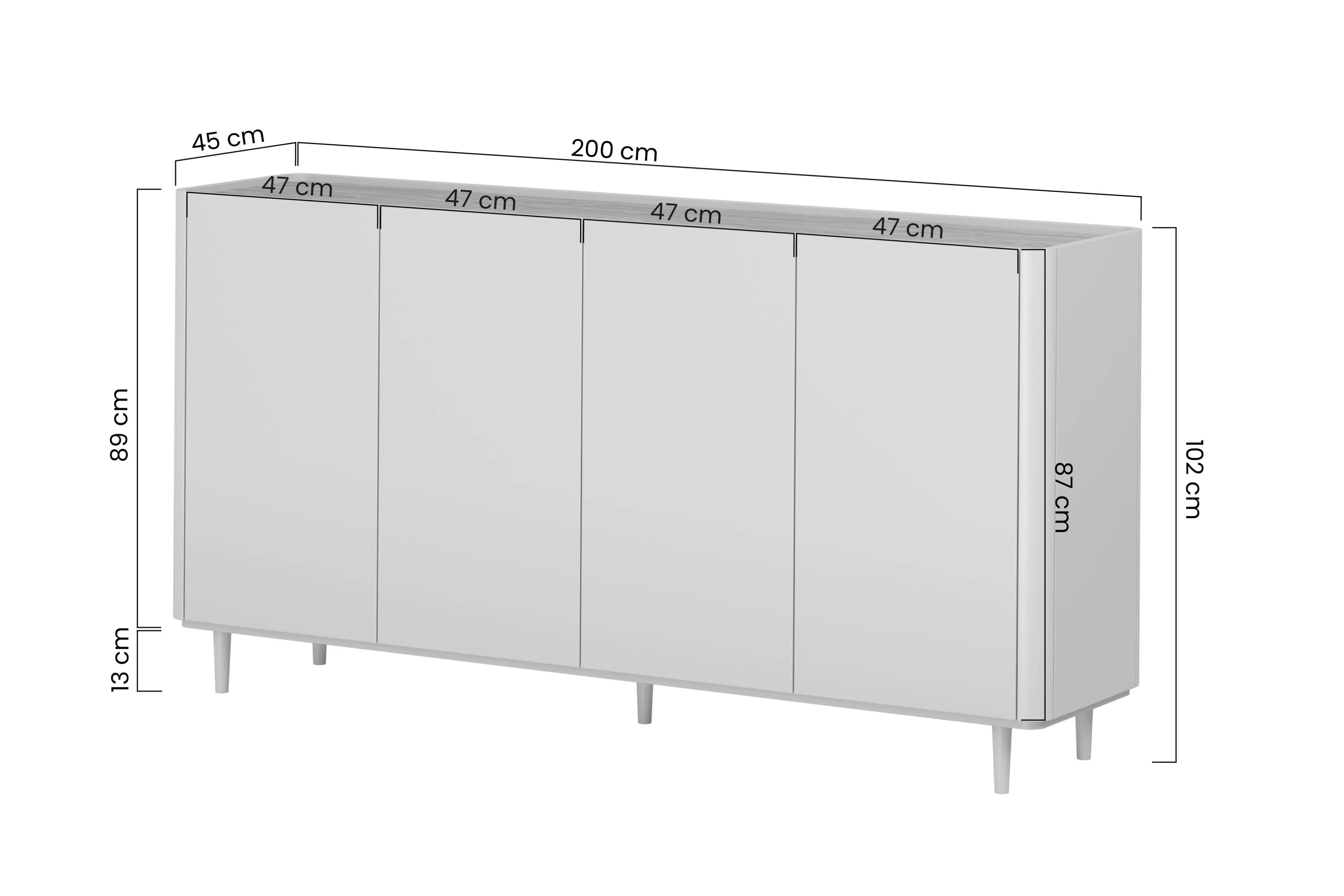 Komoda Elivo 200 cm štvordverová na nôžkach - kašmír / Dub olejowany
