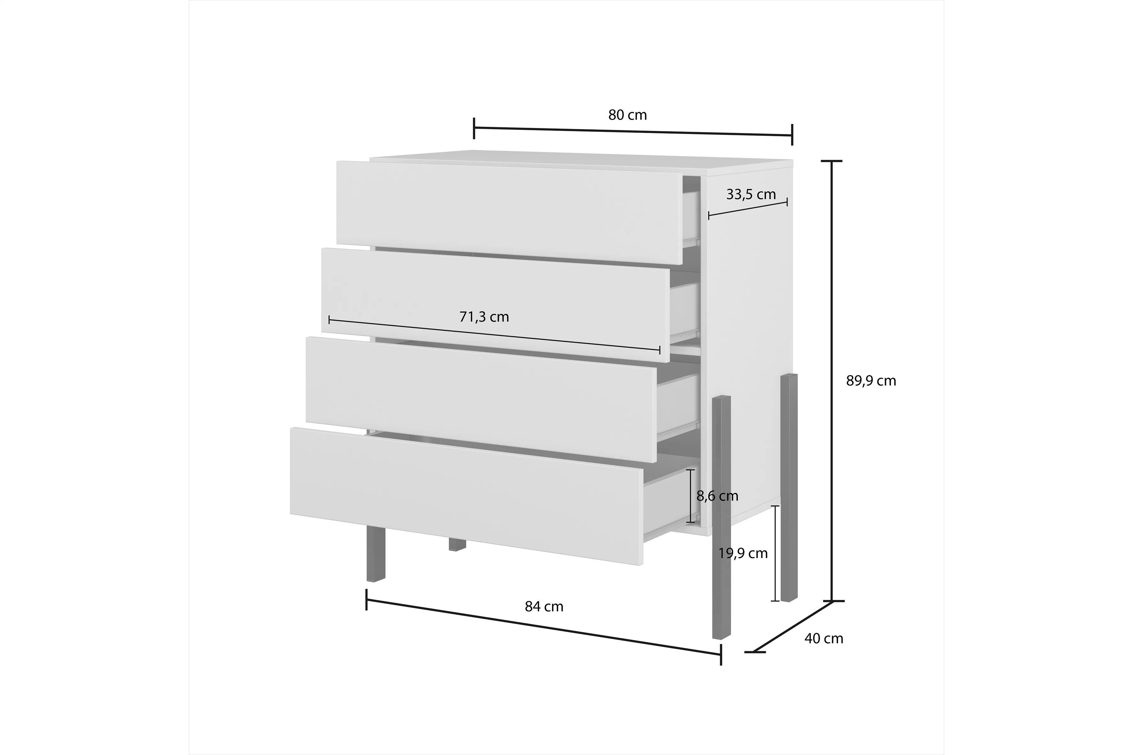 Komoda Jukon 84 cm so zásuvkami - kašmír / čierny nožičky 
