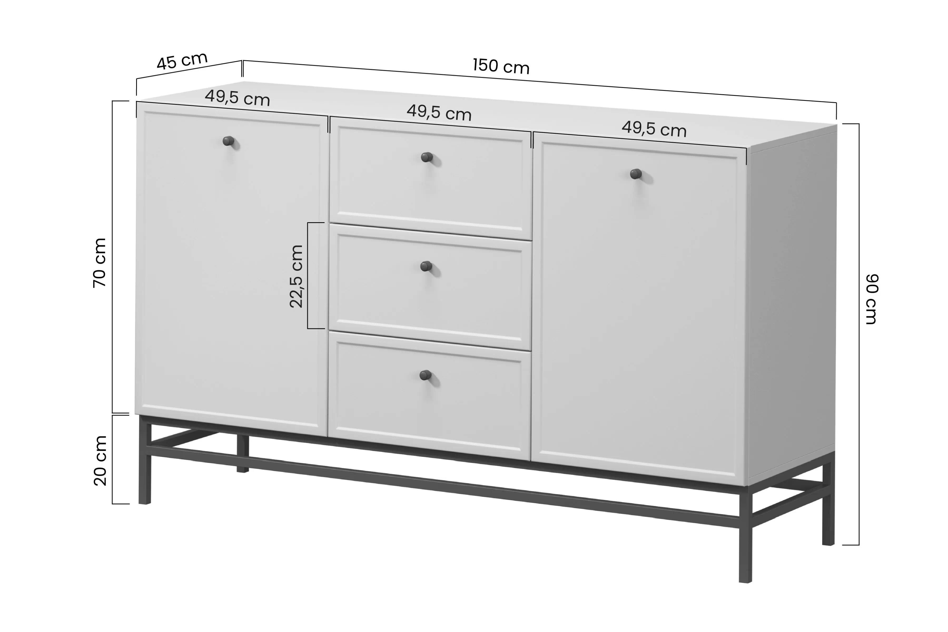 Komoda Lorini 150 cm so zásuvkami - kašmír / čierny úchyty / Rošt