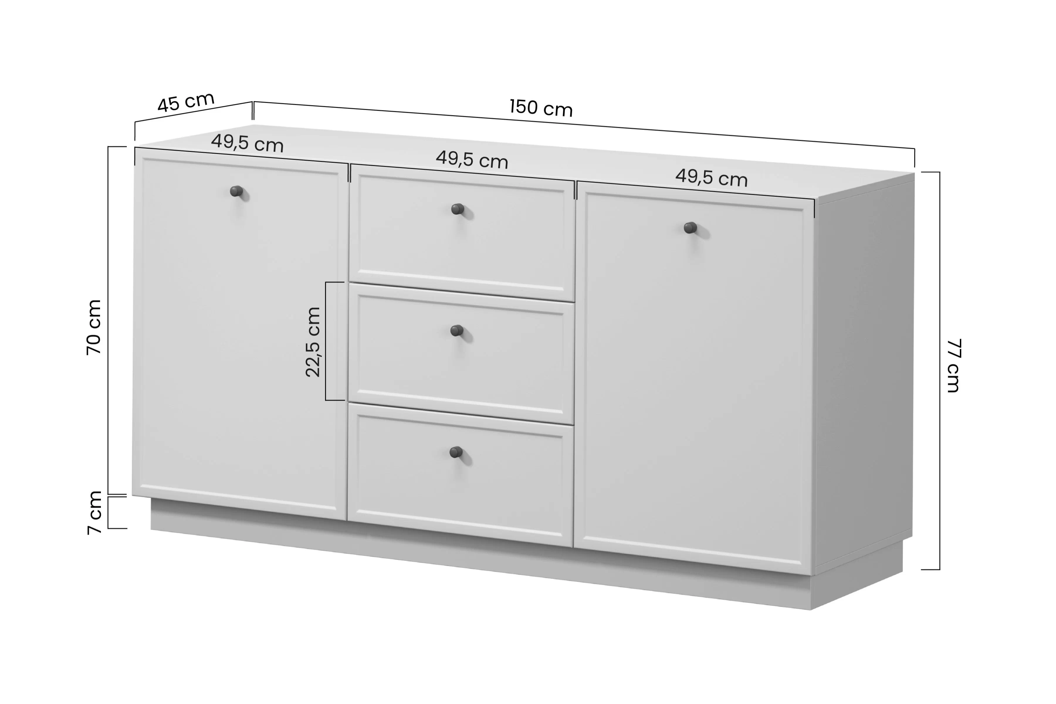 Komoda Lorini 150 cm so zásuvkami - kašmír / čierny úchyty T-bar