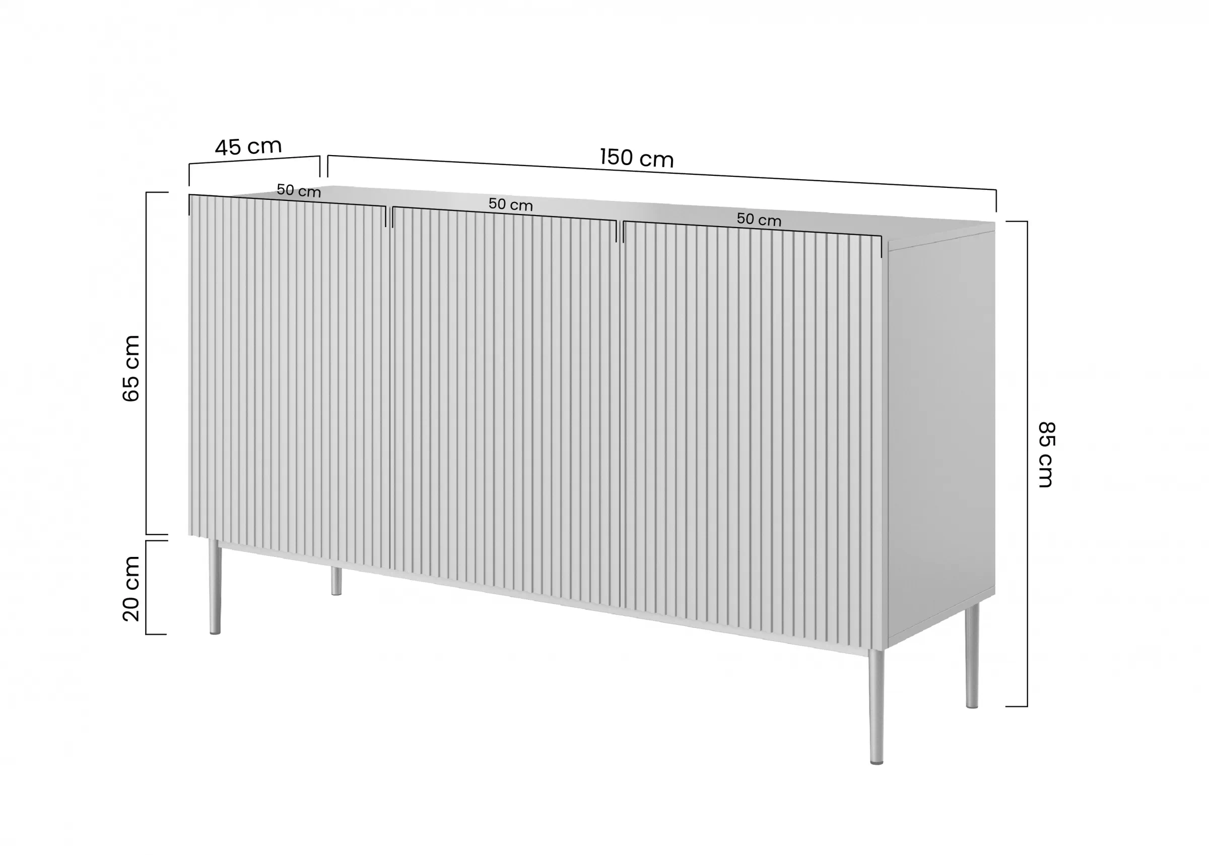 Komoda Nicole 150 cm trojdverová s frézovaným frontom - antický Ružová MDF / čierny nozki