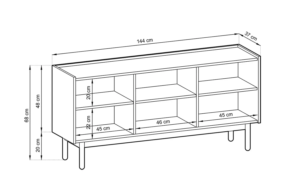 Nízka trojdverová komoda Landia - dub riviera / biely mramor - rozmery