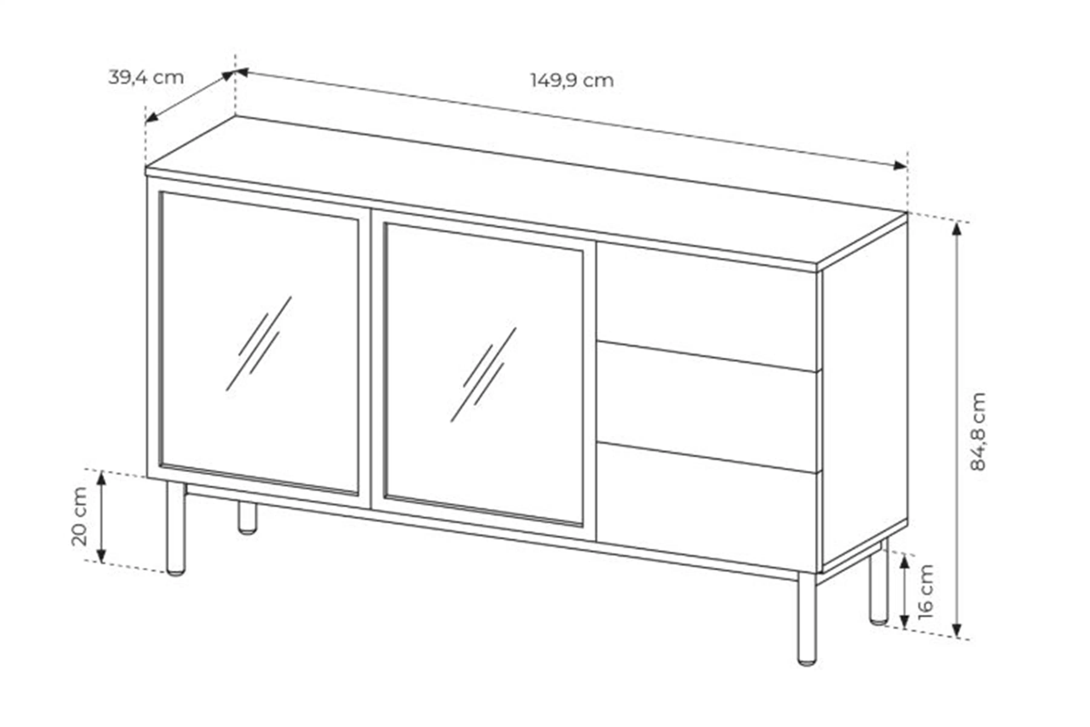 Komoda Noro 150 cm so zásuvkami i oswietleniem LED - Dub evoke / Čierny
