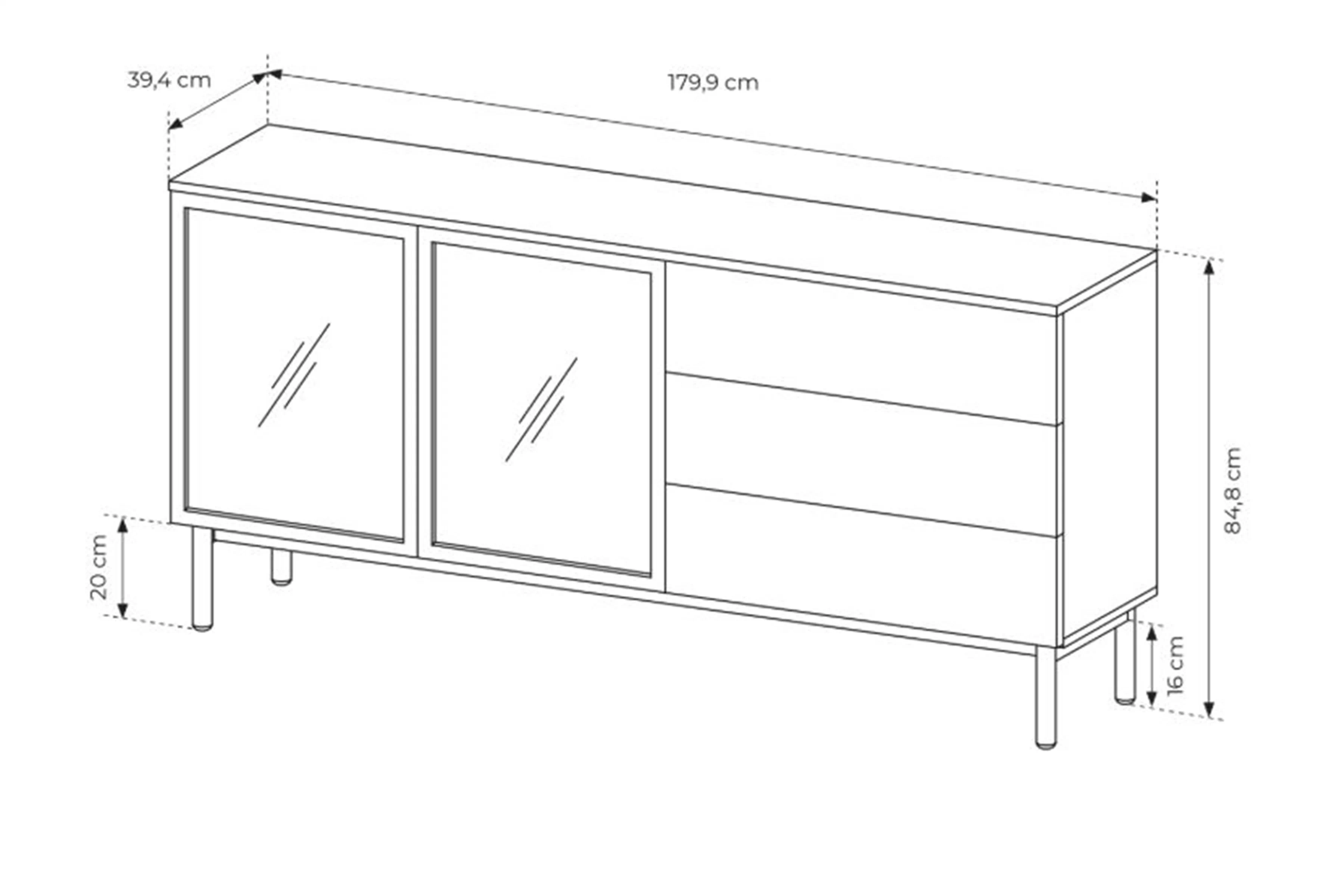 Komoda Noro 180 cm so zásuvkami i oswietleniem LED - Dub evoke / Čierny