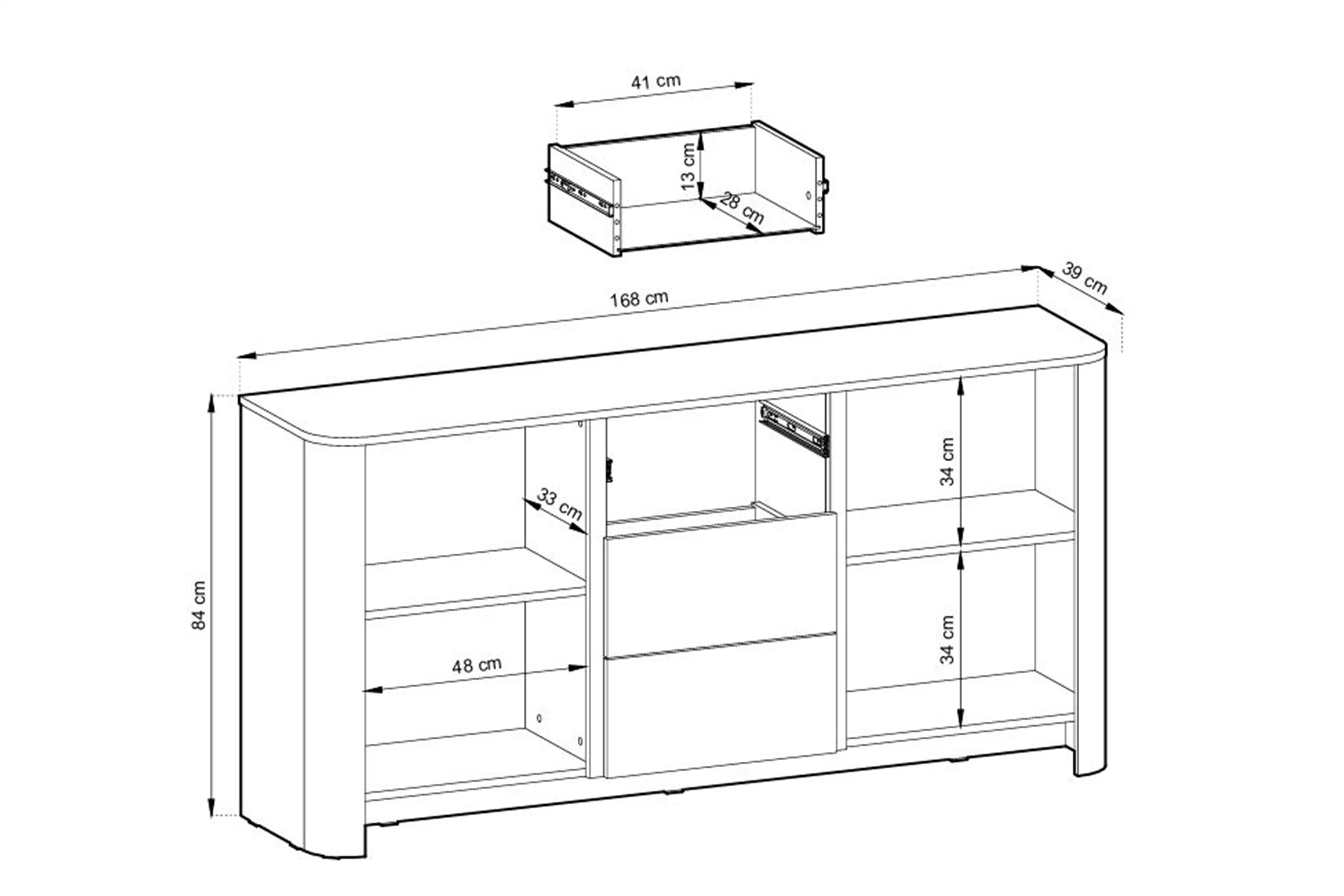 Komoda Sorrenti 168 cm so zásuvkami - kašmír / zlaté
