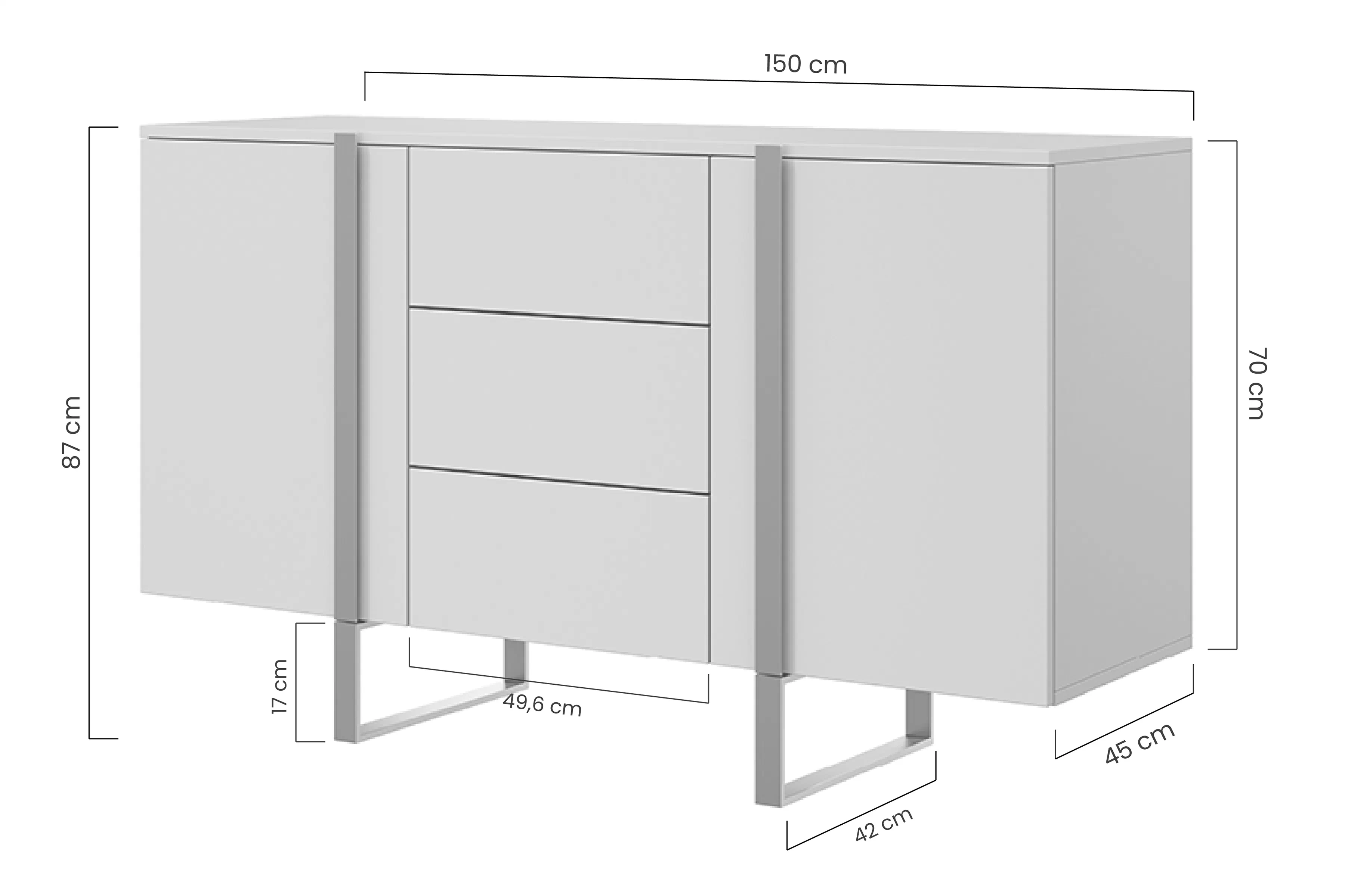 Komoda Verica 150 cm s tromi zásuvkami i metalowymi nogami - Dub biszkoptowy / zlote nozki