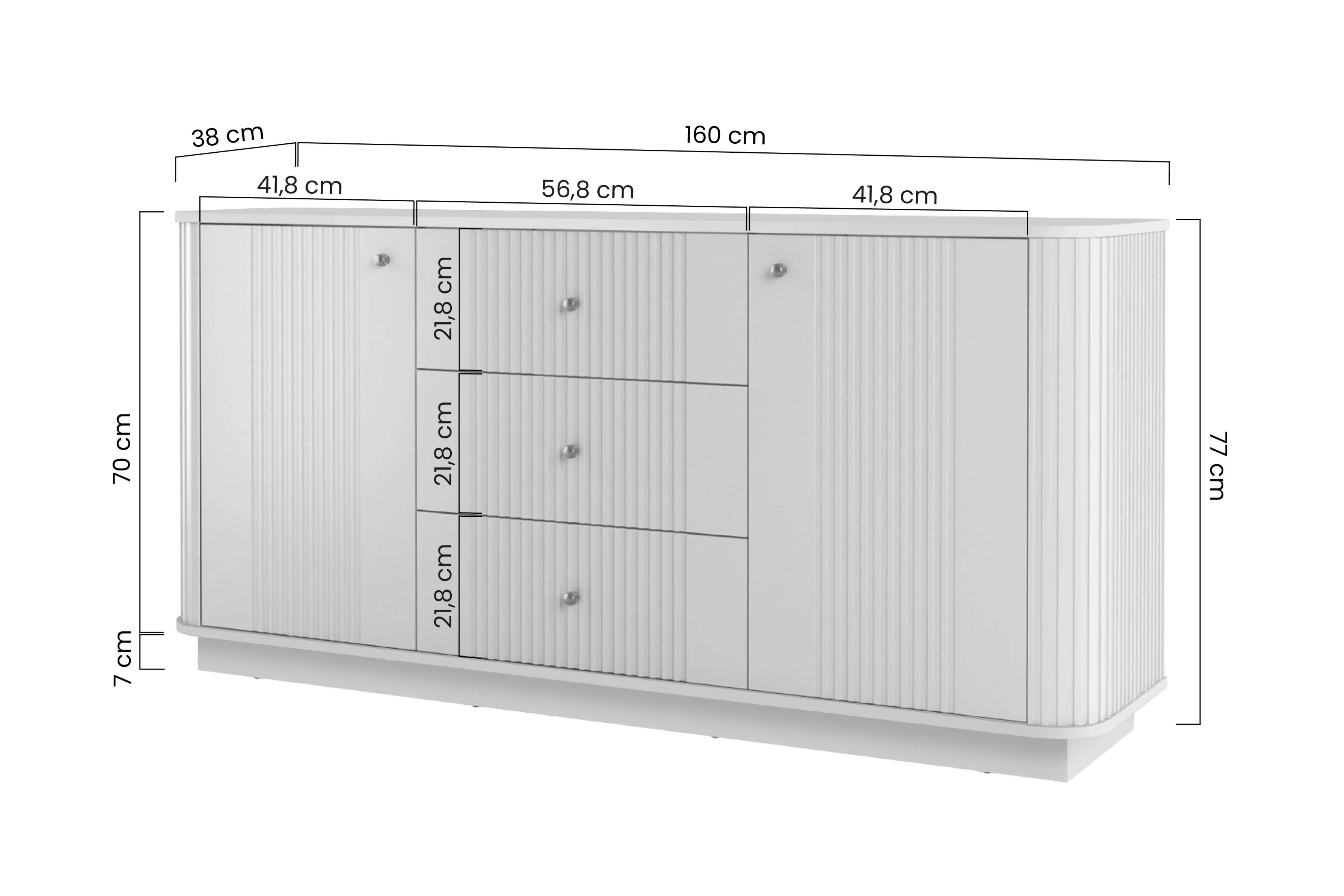 Komoda Vesper 160 cm so zásuvkami - kašmír / Orech / zlote úchyty
