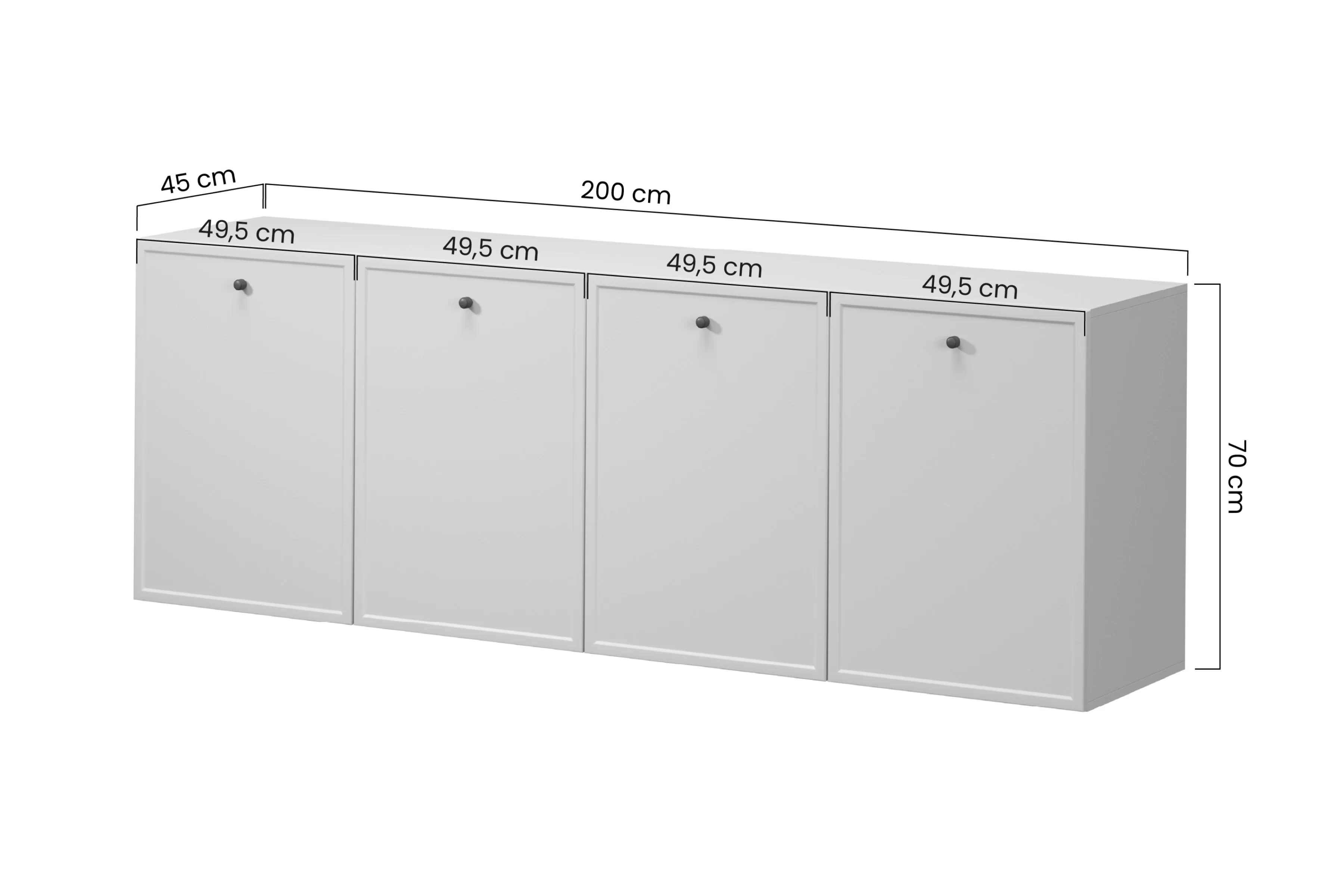 Komoda závesná štvordverová Lorini 200 cm - kašmír / čierny úchyty T-bar