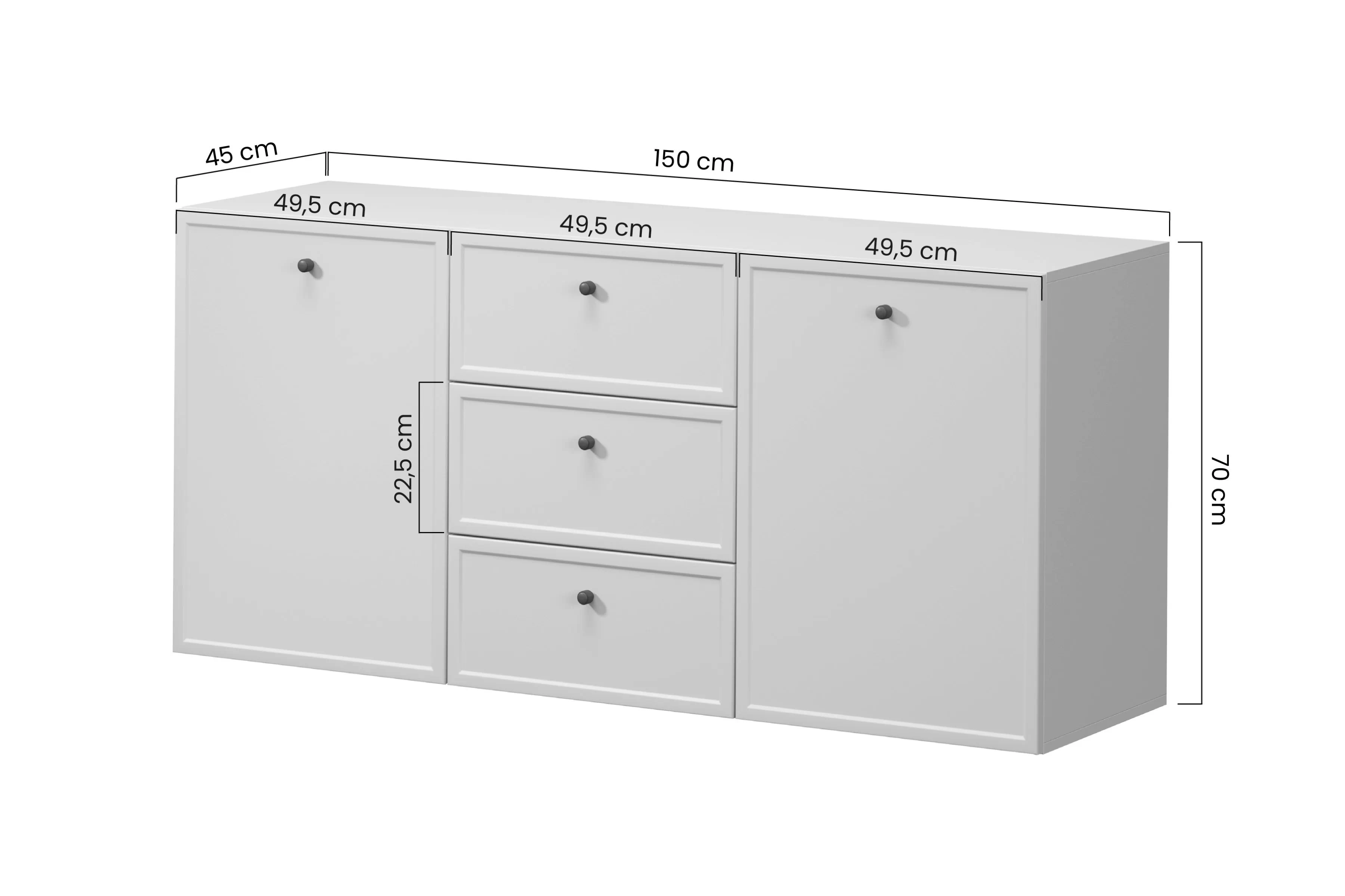Komoda závesná Lorini 150 cm so zásuvkami - kašmír / čierny úchyty T-bar