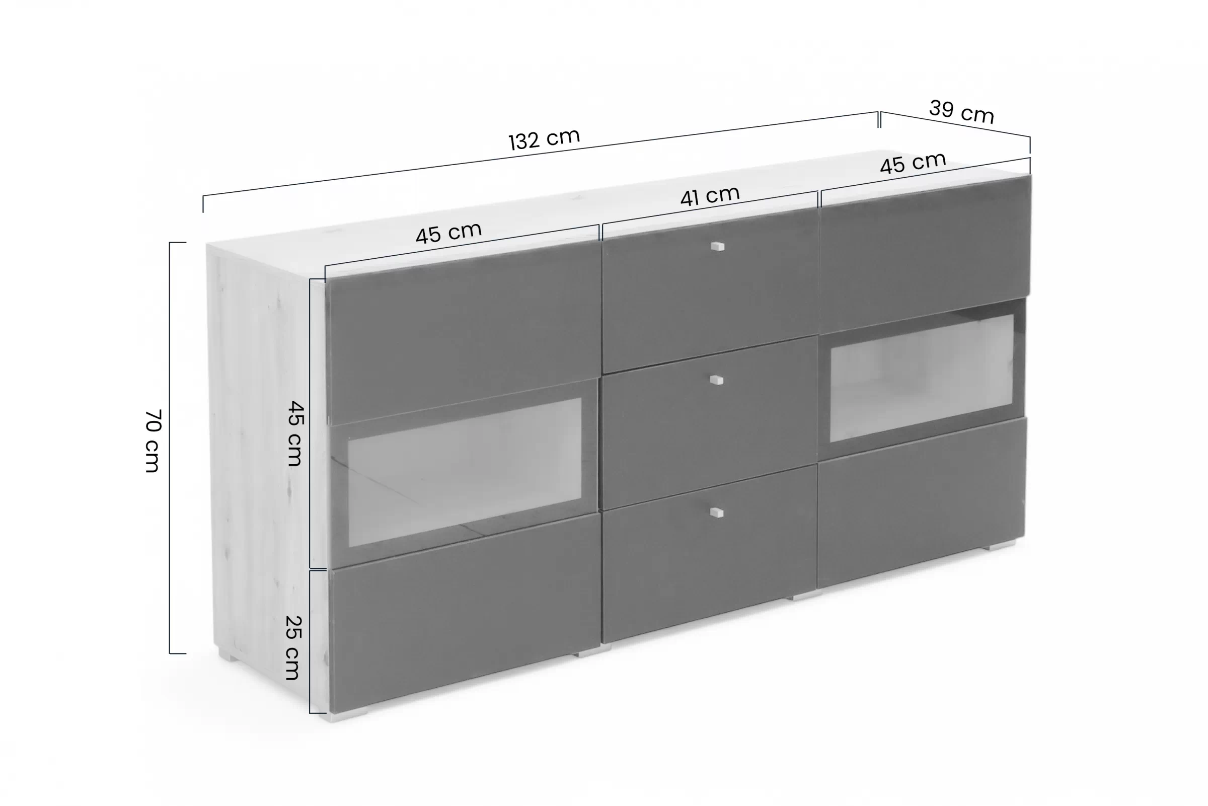 Komoda so zásuvkami Baros 26 - 132 cm - Dub artisan / Čierny mat