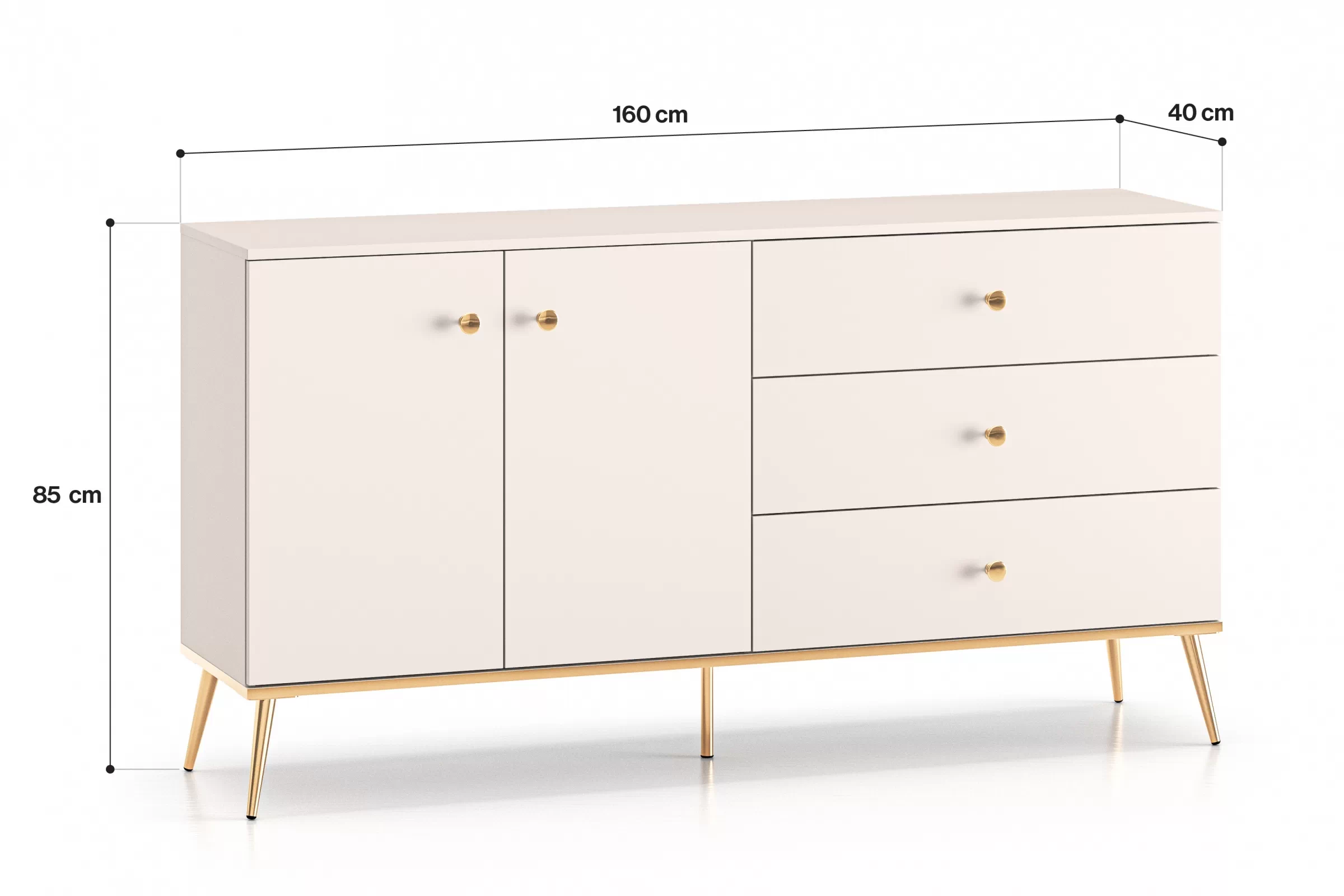 Komoda so zásuvkami Nerelli 03 - 160 cm - kašmír / zlote nožičky