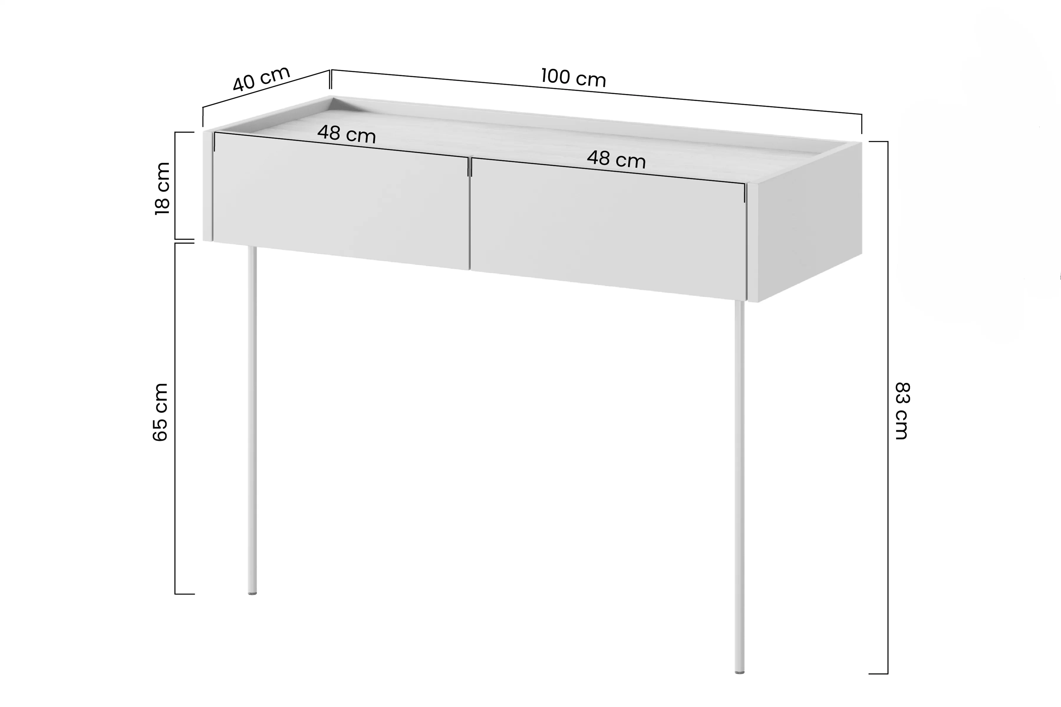 Konzolový stolík / Toaletný Stolík Desin so zásuvkami i metalowymi nogami 100 cm - Čierny mat / Dub nagano