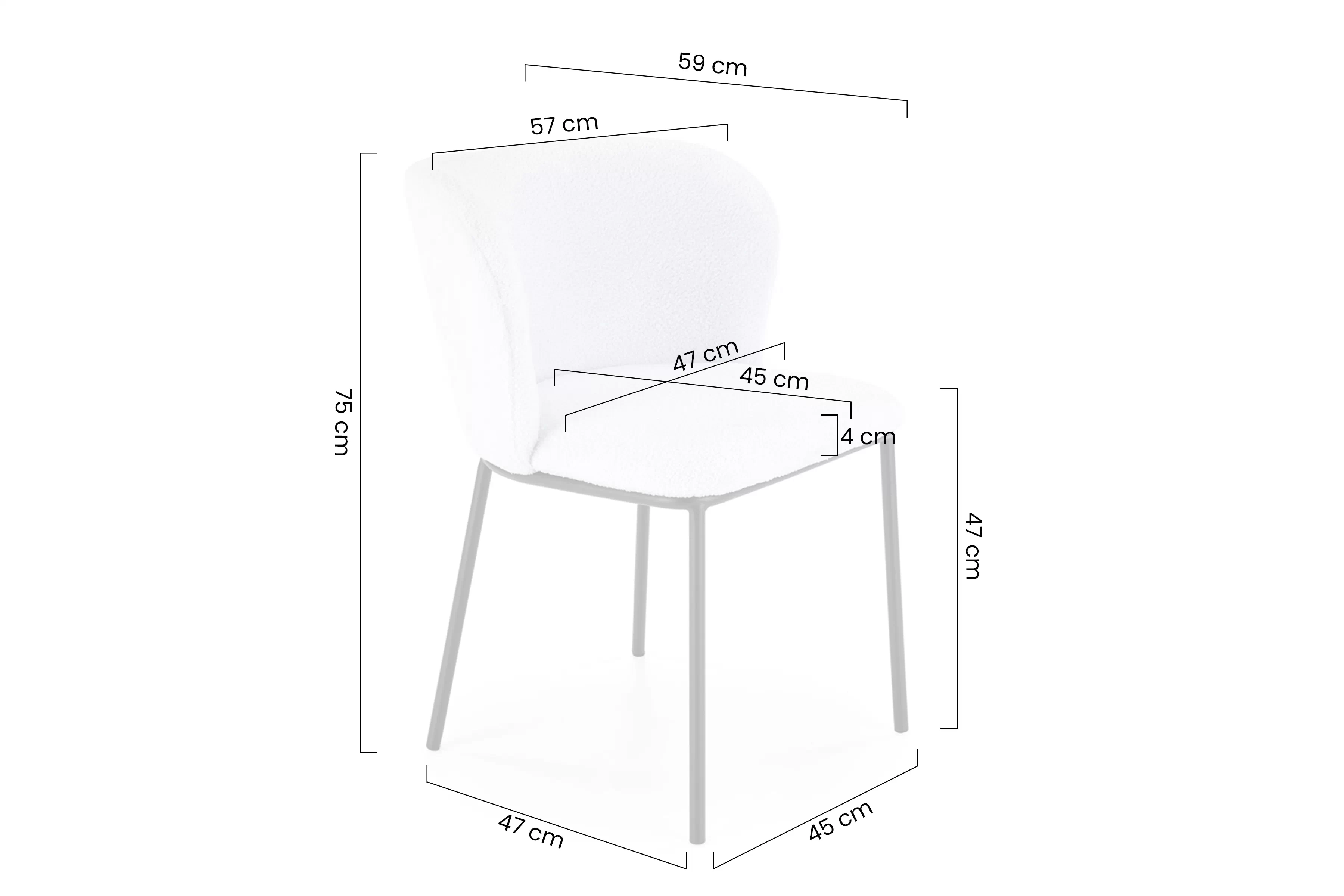 Stolička čalúnená Lirona - kremowa boucla / čierny nožičky