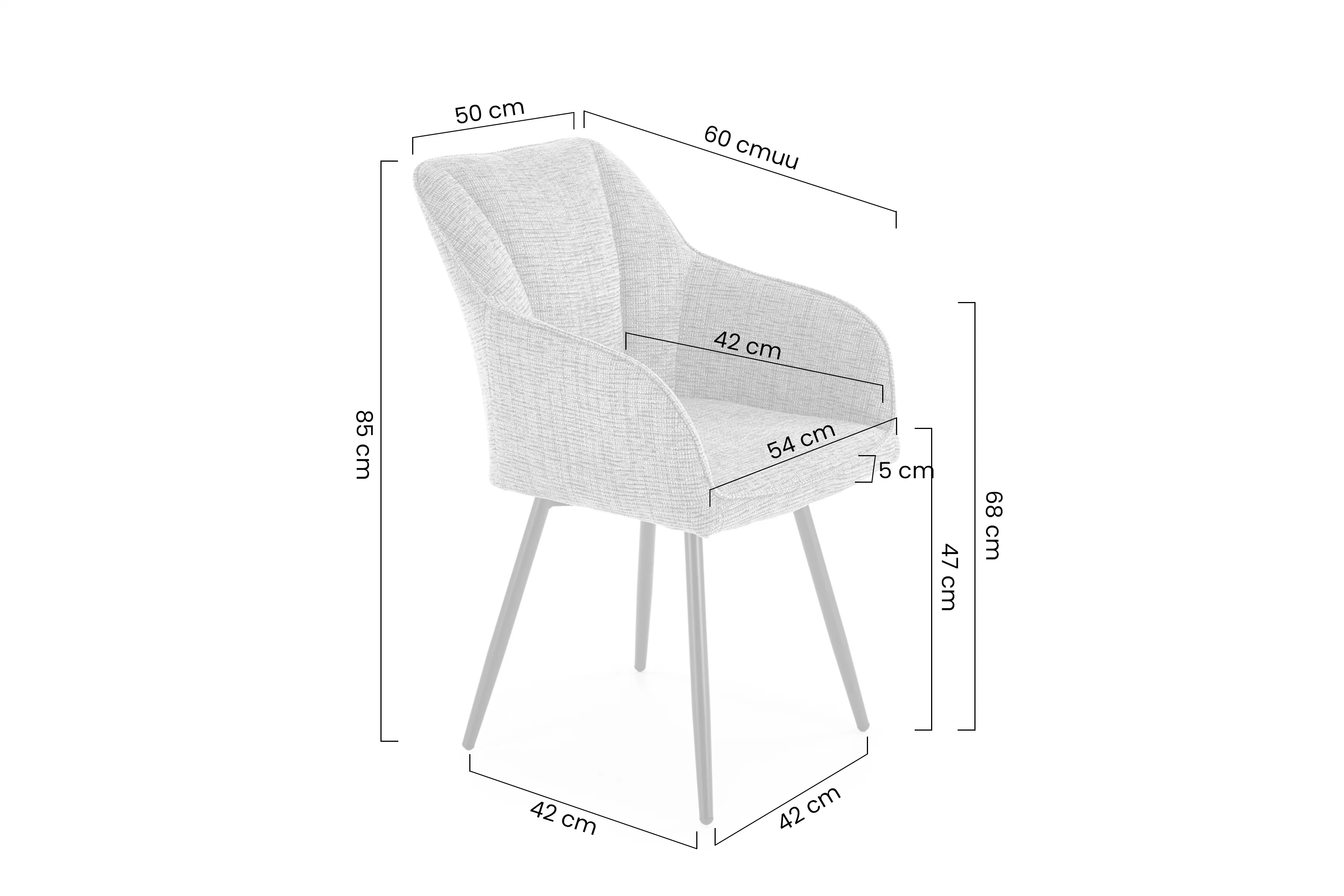 Stolička čalúnená Vellin - popol / čierny nožičky