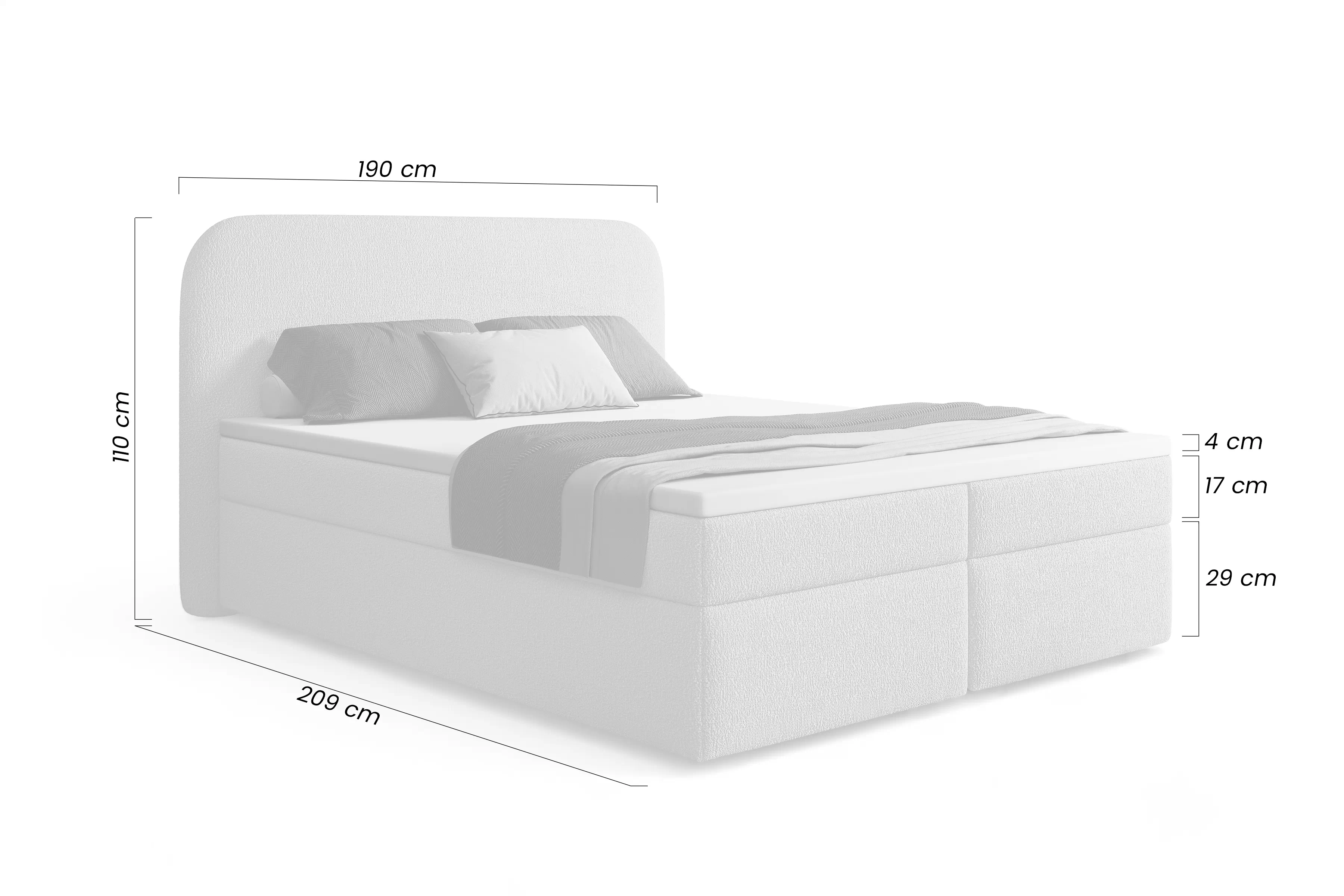 Boxspring posteľ Eleris 180x200 s úložným priestorom - Tmavý šedý bukla Quelle 92