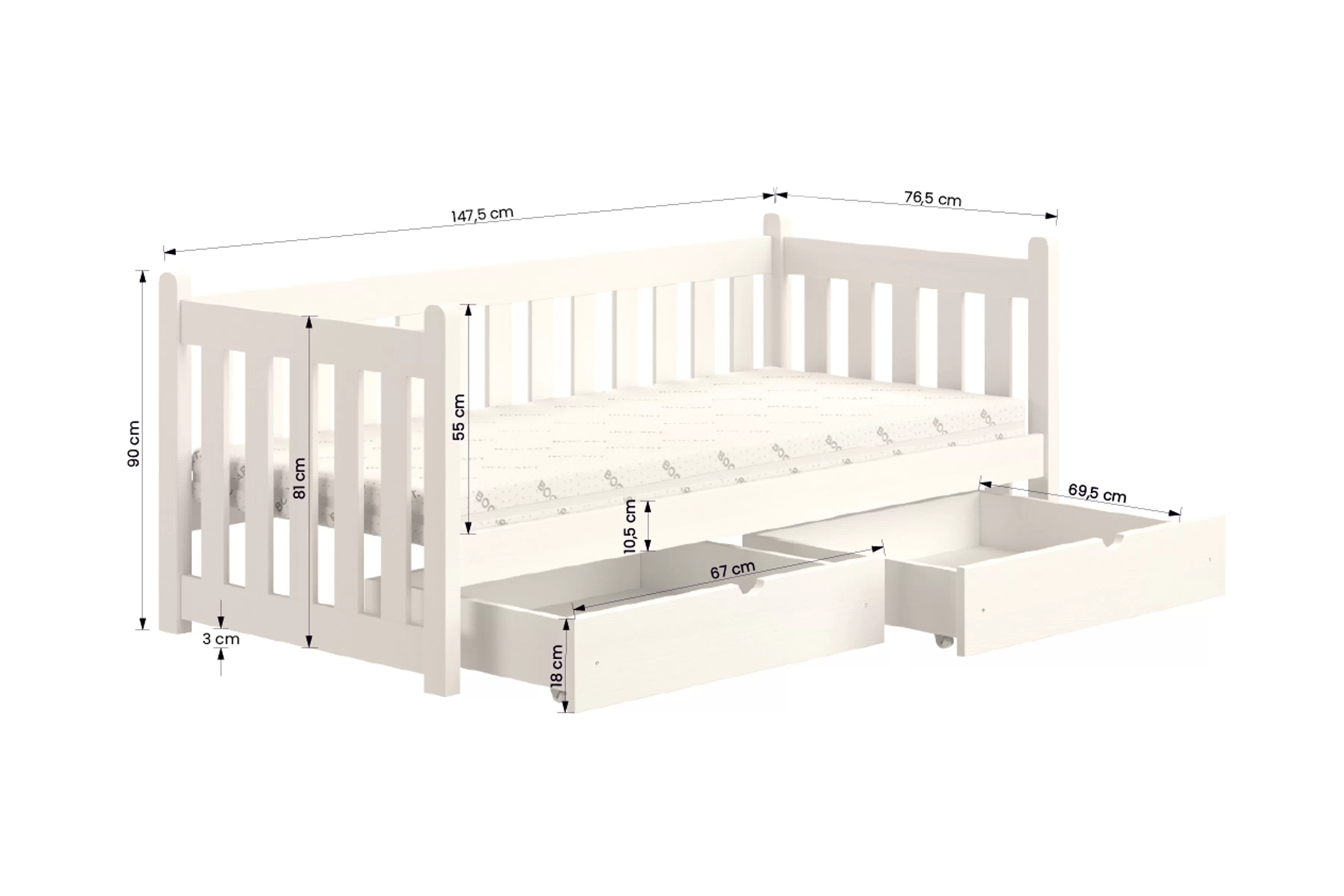 Posteľ prízemná Swen 70x140 so zásuvkami - Čierny 