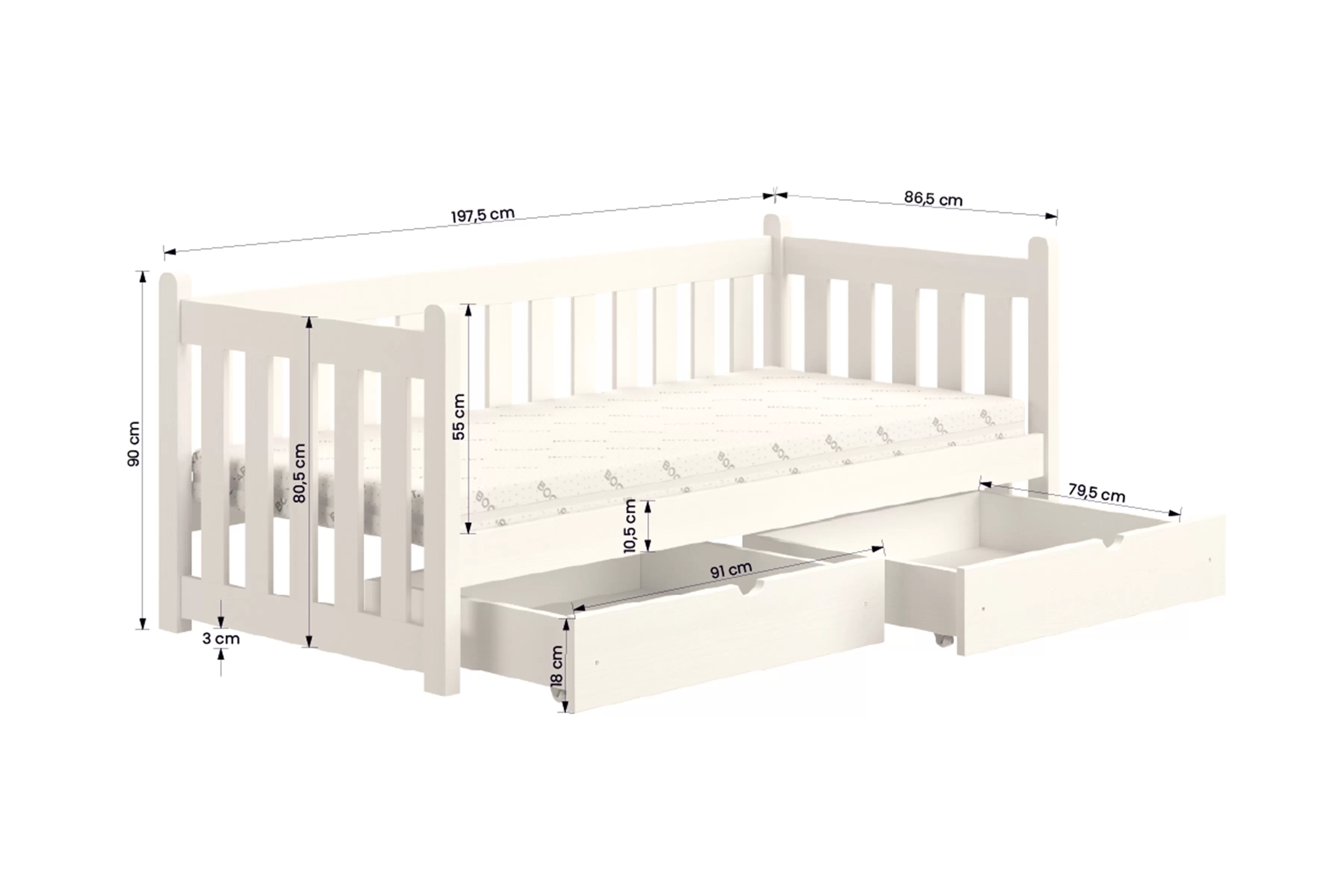 Posteľ prízemná Swen 80x190 so zásuvkami - šedý 