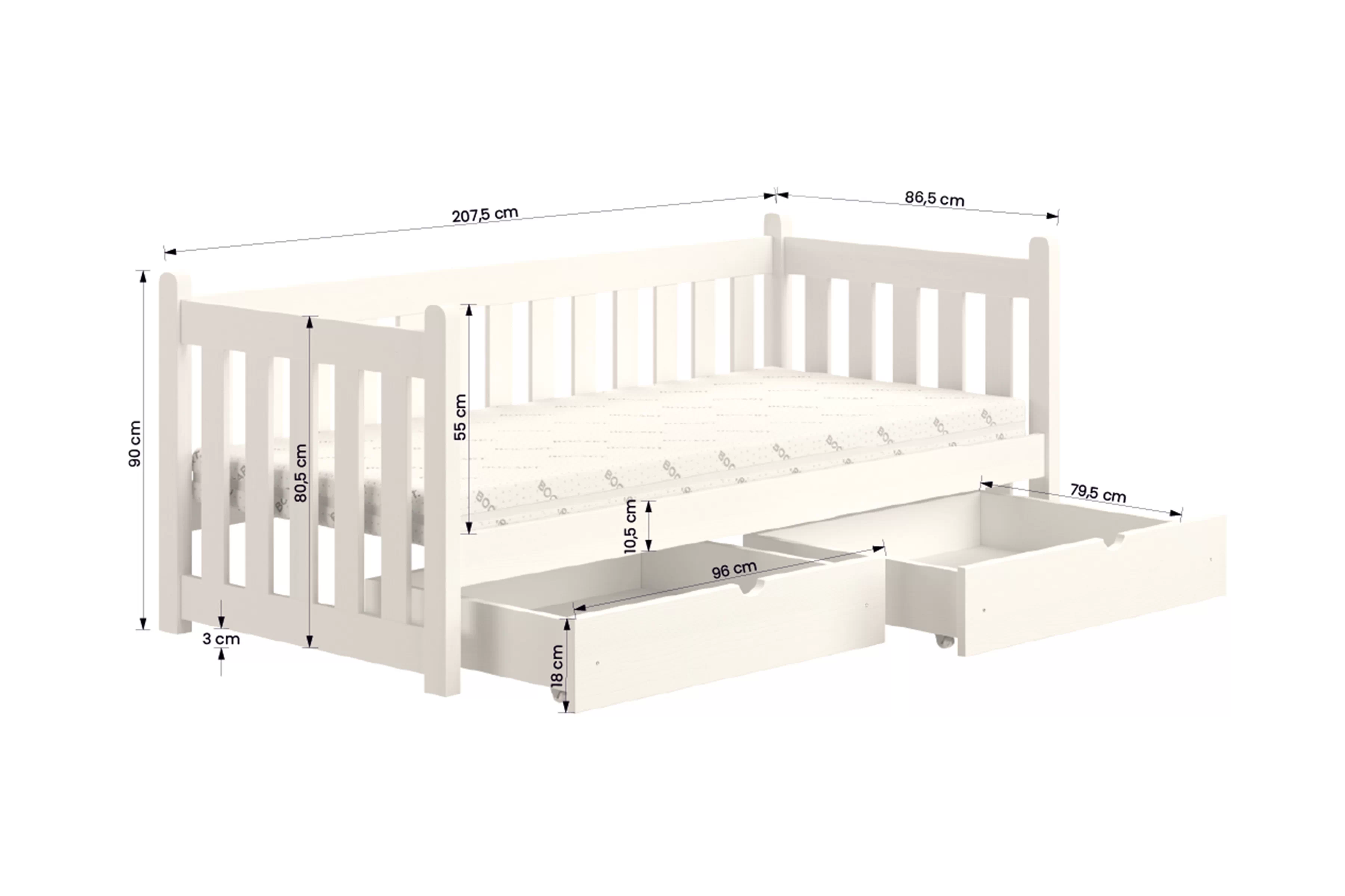 Posteľ prízemná Swen 80x200 so zásuvkami - šedý