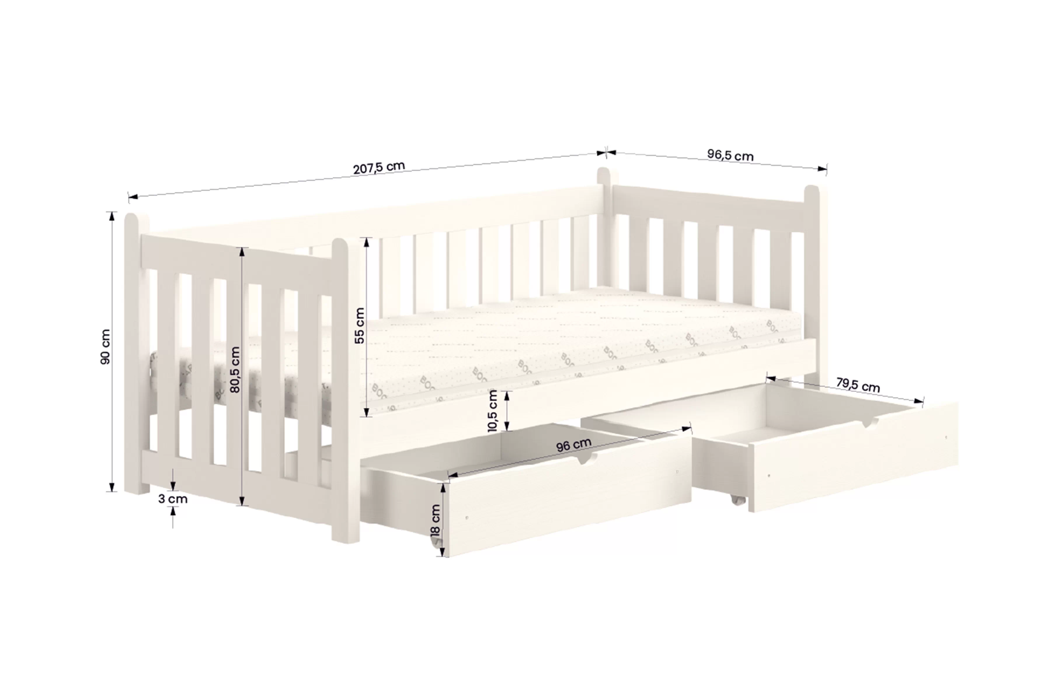 Posteľ prízemná Swen 90x200 so zásuvkami - šedý 